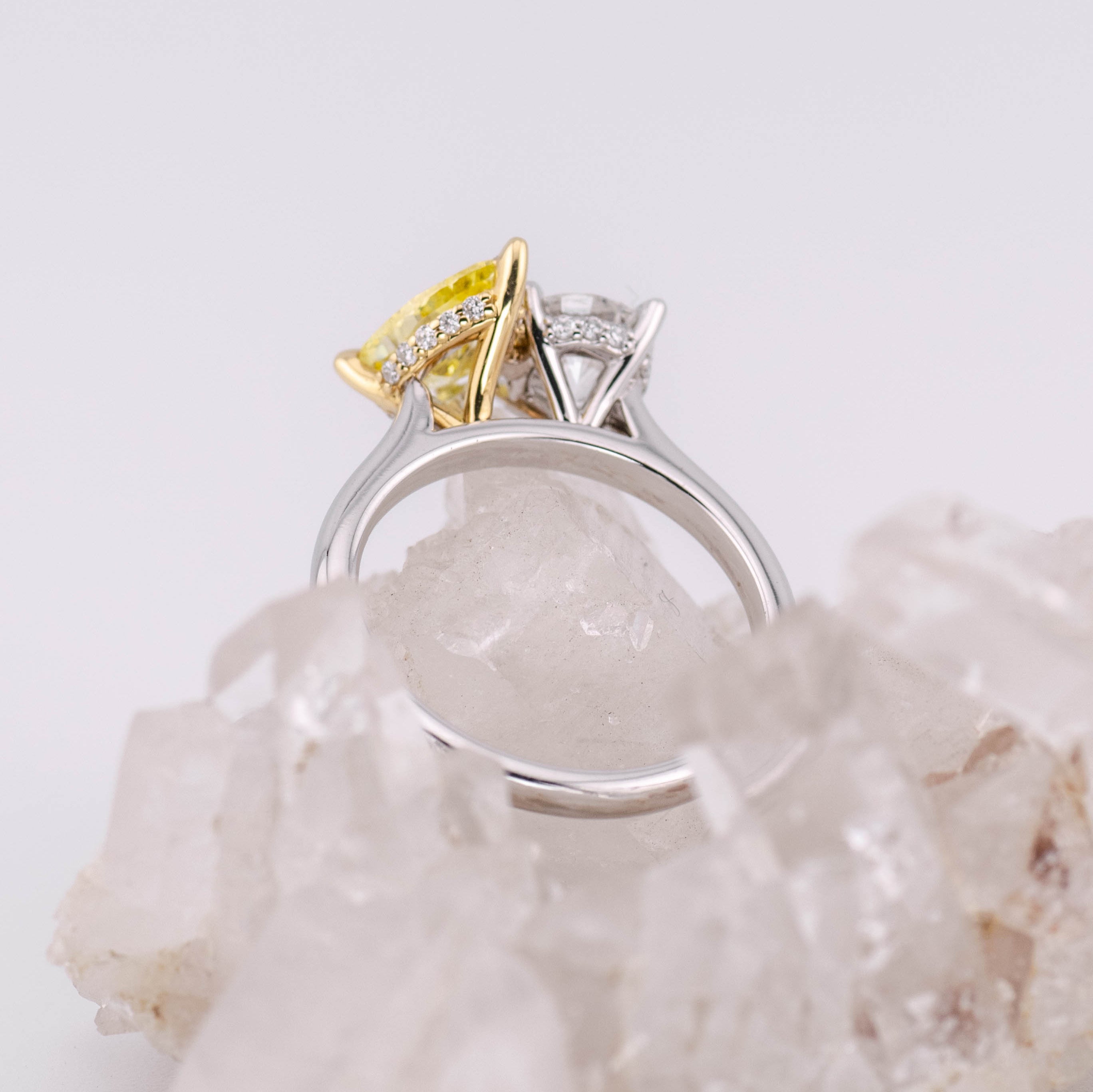 ** ONE ONLY SUPER SALE ** (Ready to Ship Size M) - Custom White and Yellow Toi et Moi Lab Diamond Ring in 18k White Gold