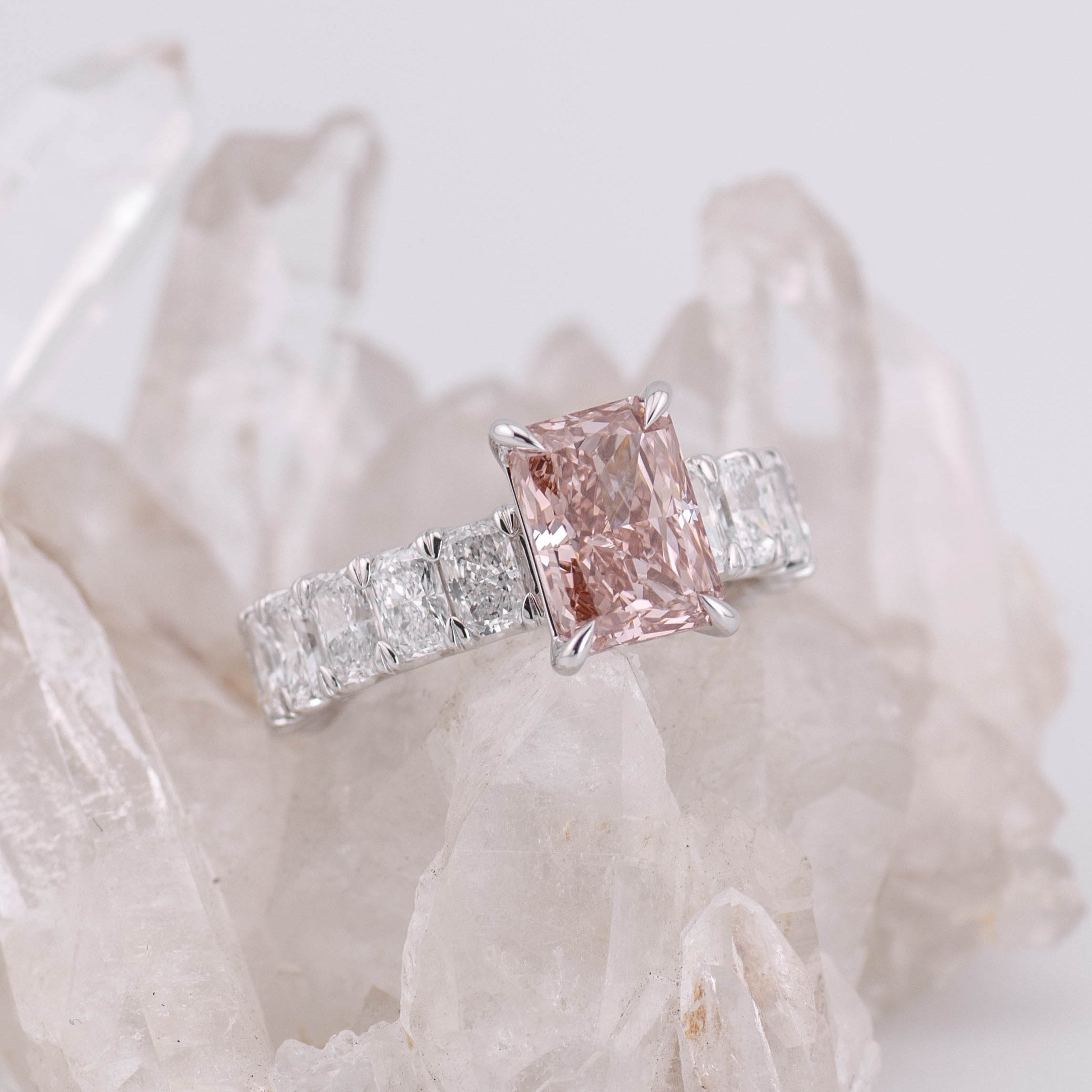 (Ready to Ship Size L) Custom 2.06ct Fancy Vivid Brownish Pink Lab Diamond Ring in 18k White Gold