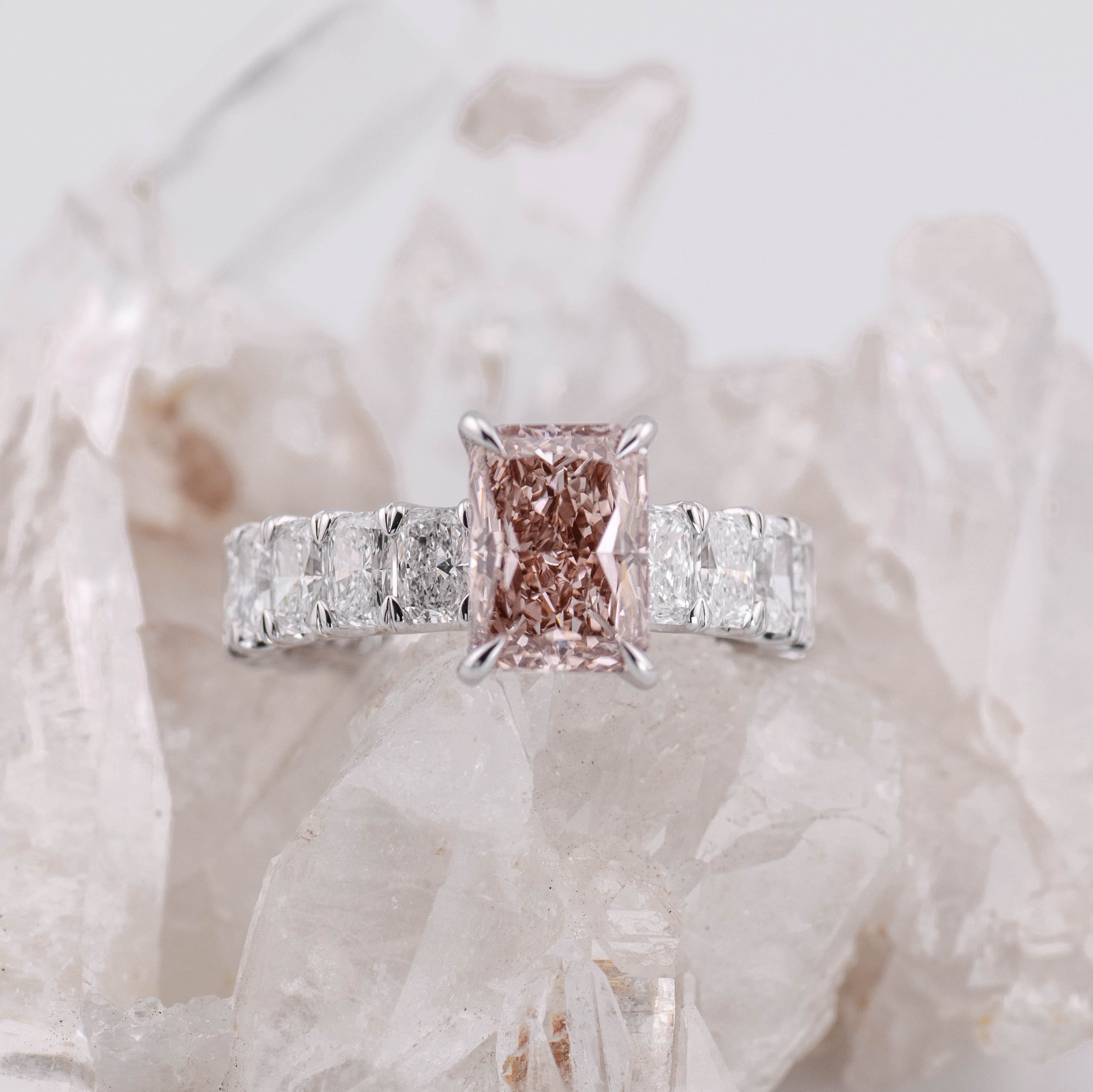 (Ready to Ship Size L) Custom 2.06ct Fancy Vivid Brownish Pink Lab Diamond Ring in 18k White Gold