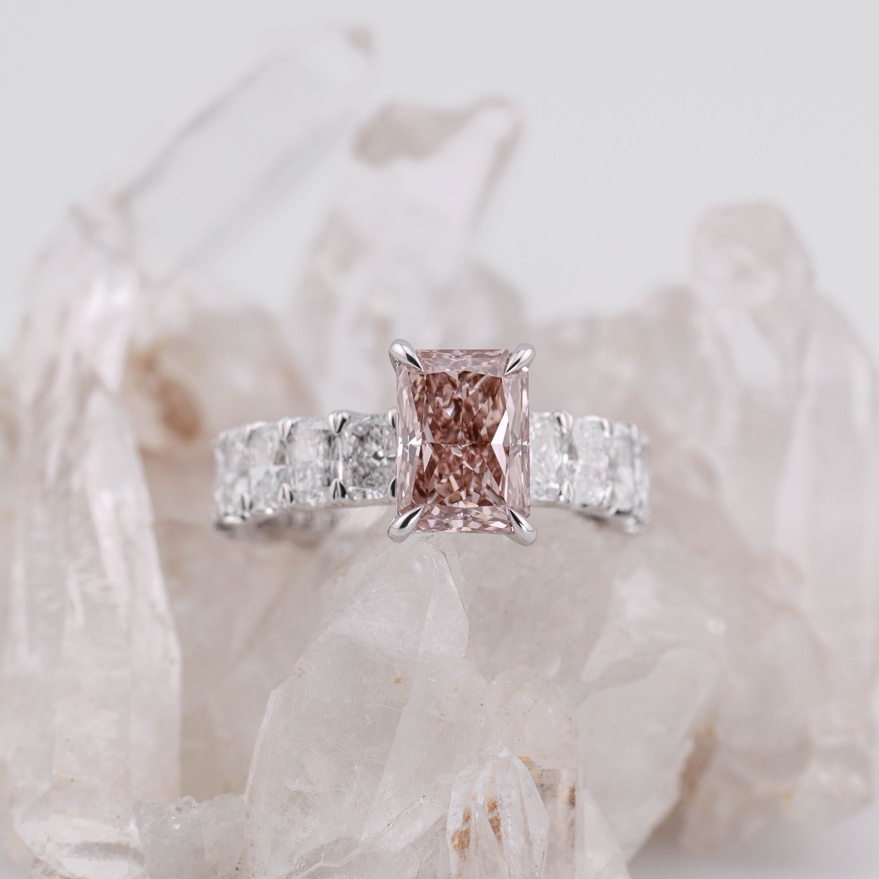 (Ready to Ship Size L) Custom 2.06ct Fancy Vivid Brownish Pink Lab Diamond Ring in 18k White Gold
