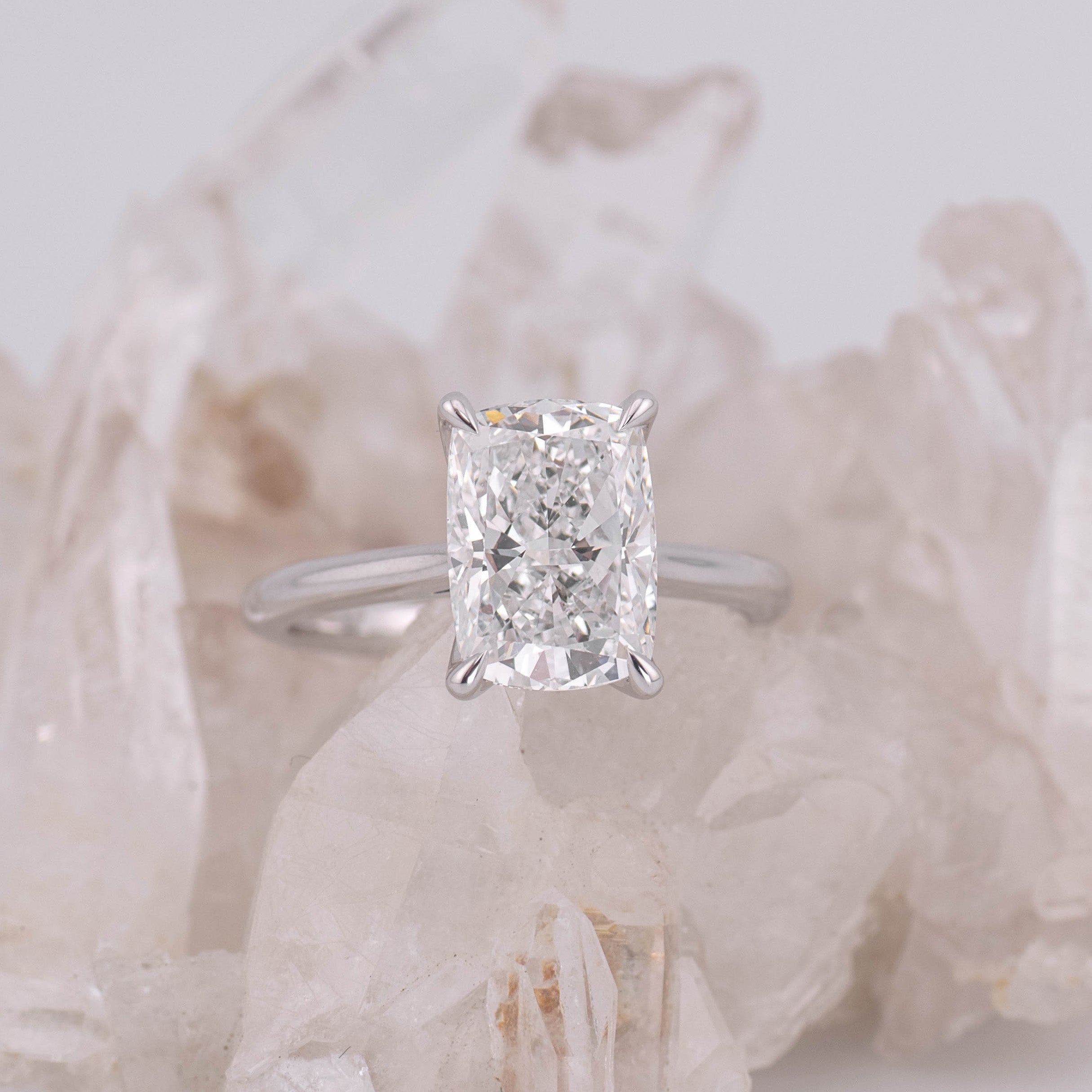 (Ready to Ship Size L) - Petal Elongated Cushion – 4 Claw 3.10ct D VVS2 Solitaire in 18k White Gold