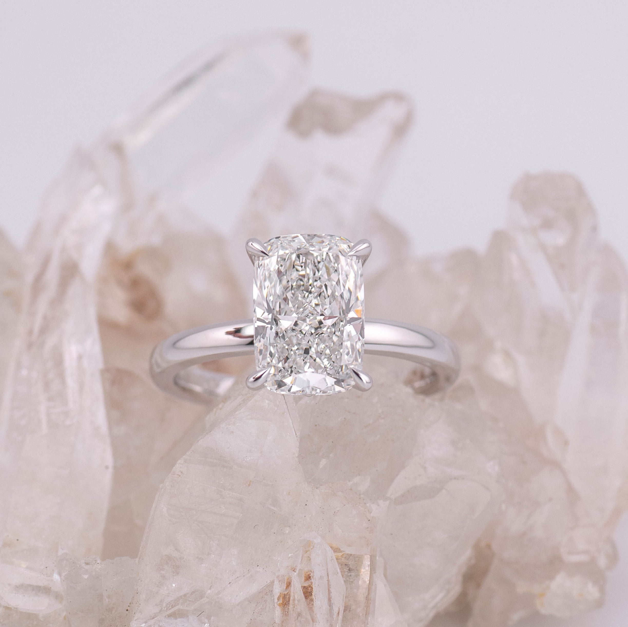 (Ready to Ship Size N) - 3.04ct Elongated Cushion D VVS2 Solitaire with Hidden Halo 14k White Gold