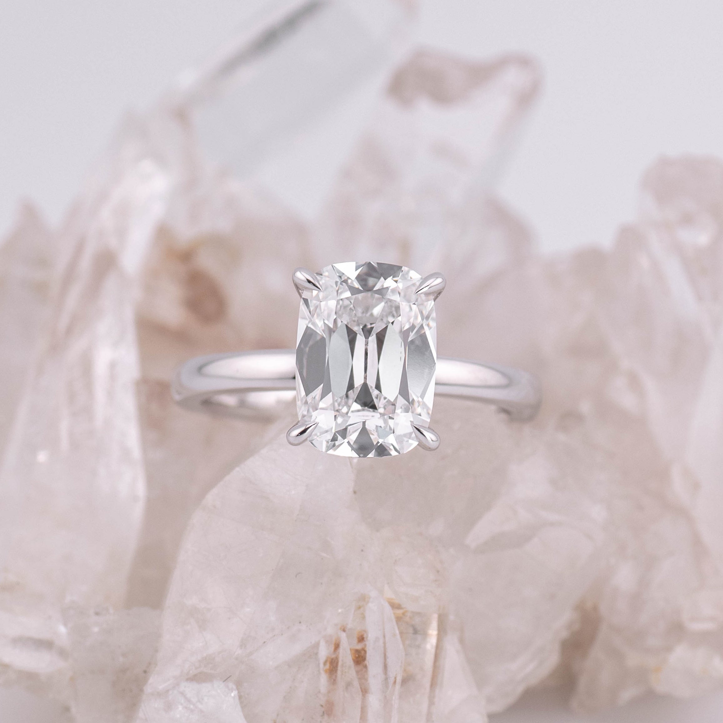 (Ready to Ship Size M) - 3.03ct Old Mine D VVS2 Solitaire with Hidden Halo 14k White Gold