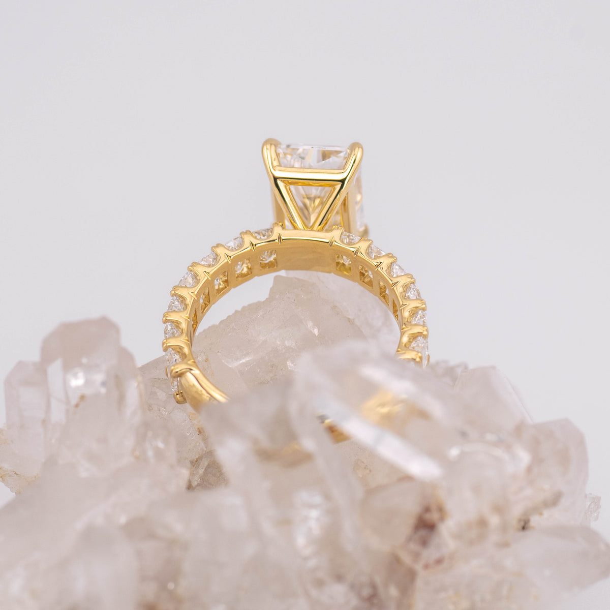 (Ready to Ship Size N) Custom 4ct Radiant Lab Diamond Ring with Radiant band in 18k Yellow Gold