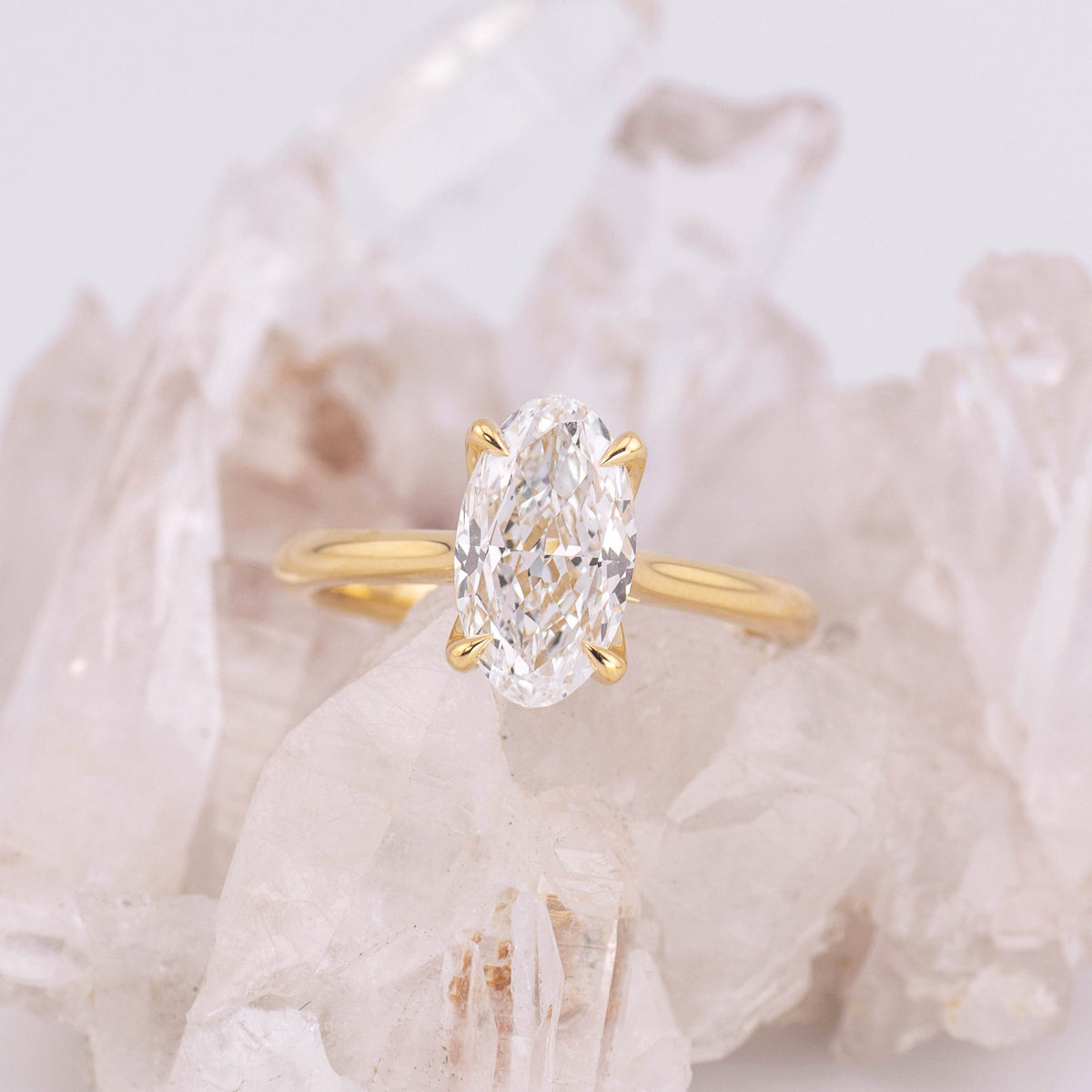 (Ready to Ship Size N) - Moval Petal 2.6 – 4 Claw Petal Basket 2.60ct D VVS1 Moval Solitaire in 18k Yellow Gold