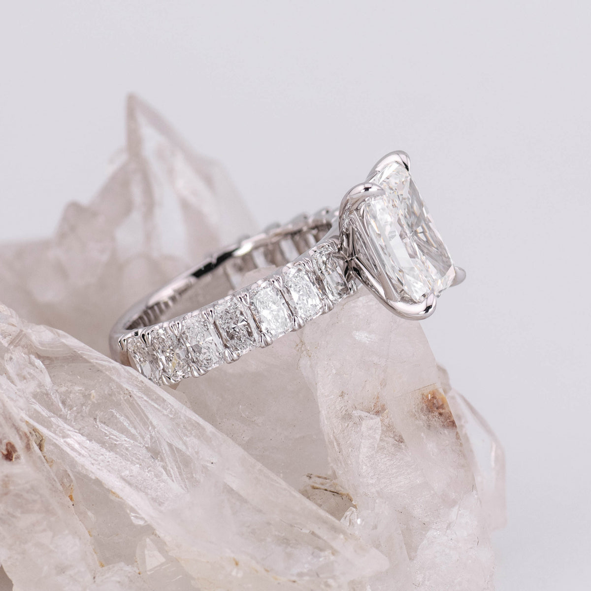 (Ready to Ship Size M) Frankie 3ct Radiant Lab Diamond Ring with Radiant band in 18k White Gold