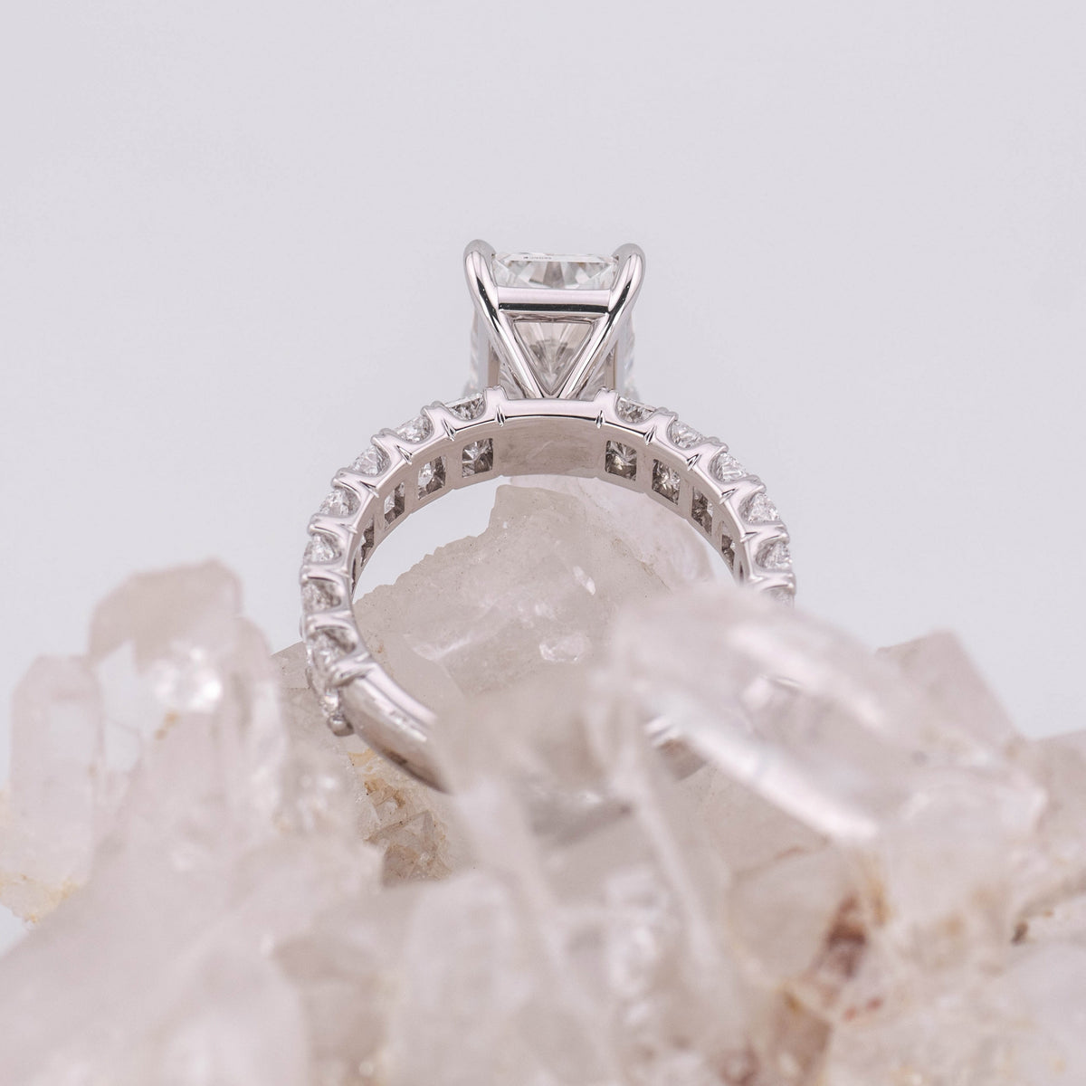 (Ready to Ship Size M) Frankie 3ct Radiant Lab Diamond Ring with Radiant band in 18k White Gold