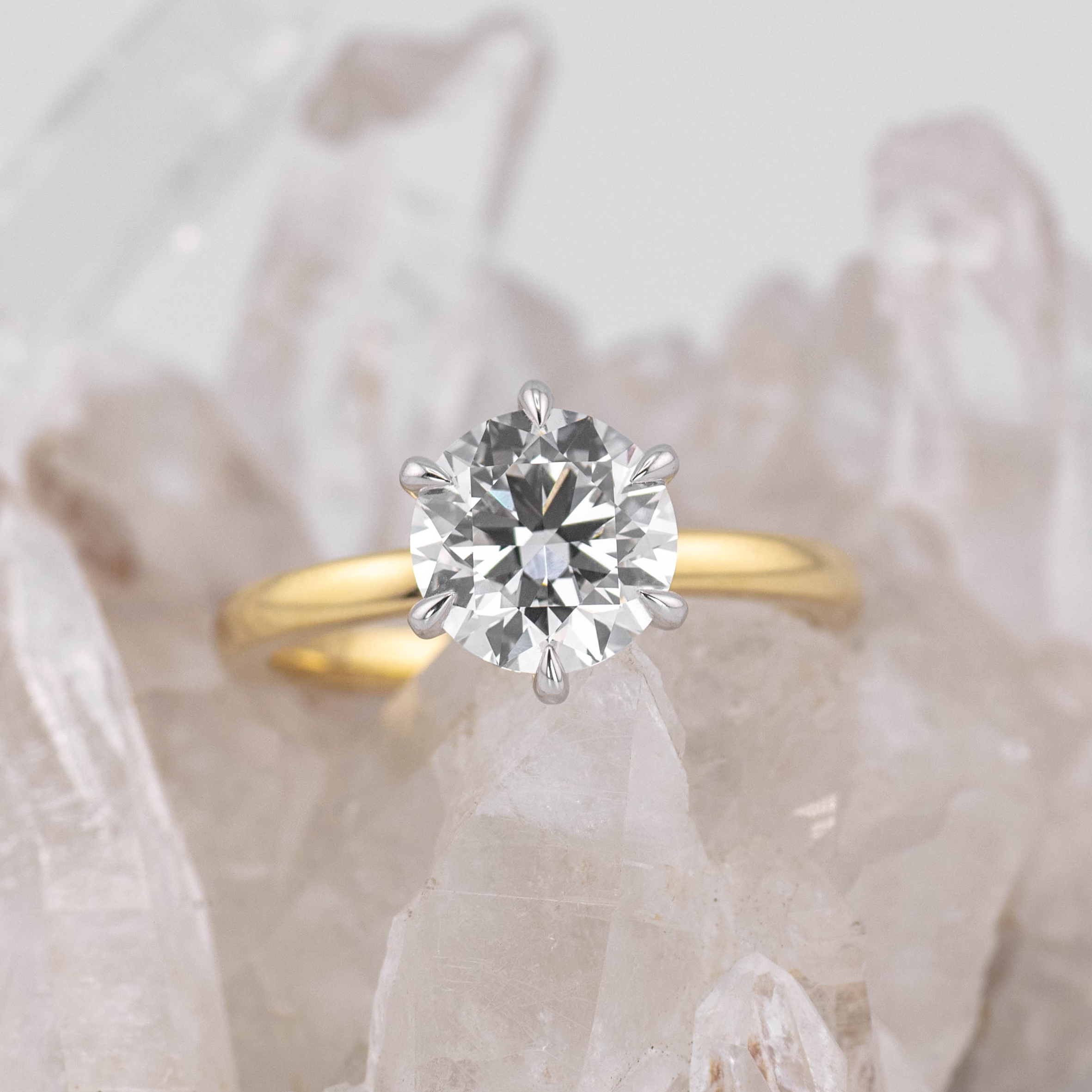 (Ready to Ship Size M) - Billie 2.0 – 6 Claw 2.00ct D VVS2 Round Solitaire in 2 Tone 18k Gold