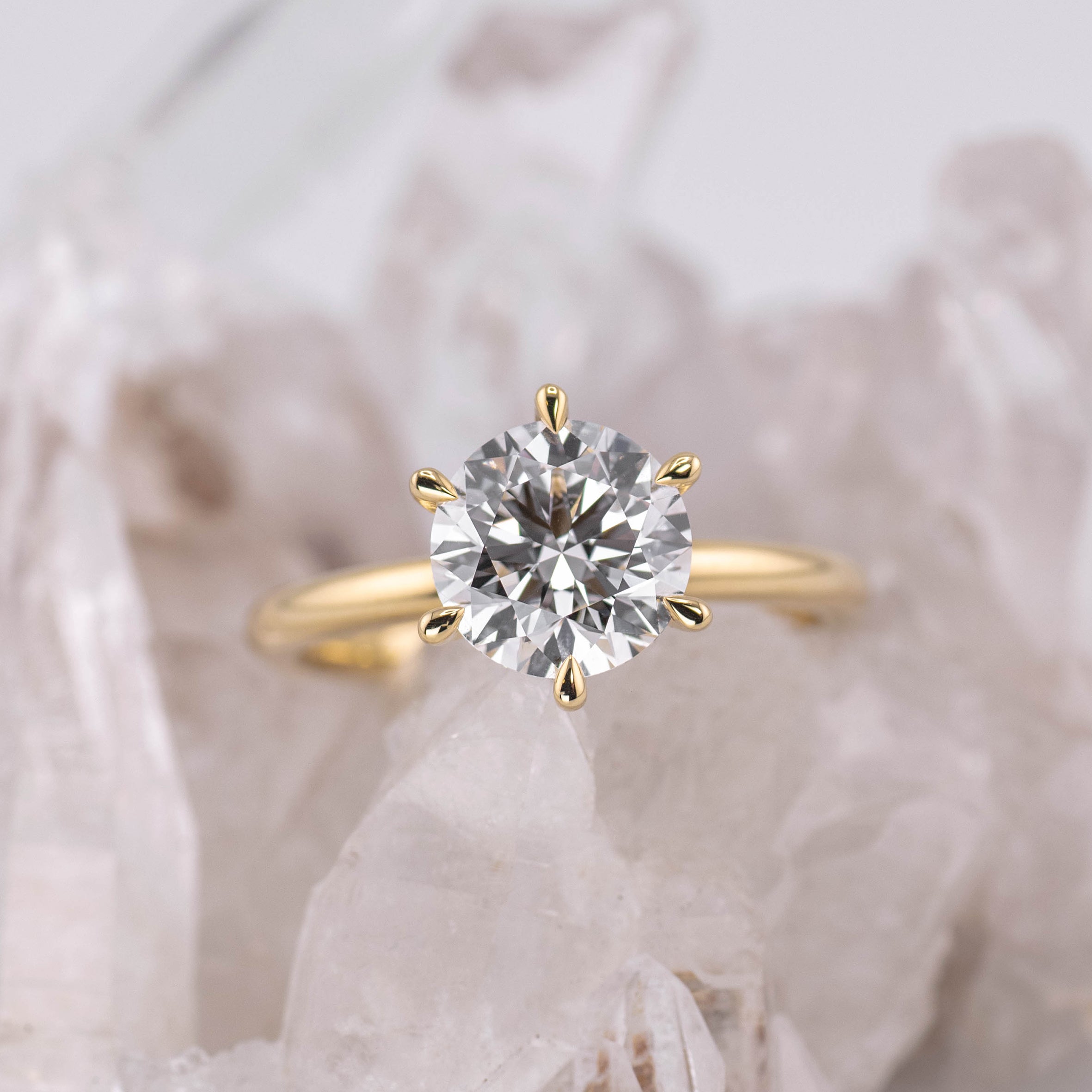 (Ready to Ship Size M) - Billie 2.0 – 6 Claw 2.06ct D VVS2 Round Solitaire 18k Yellow Gold