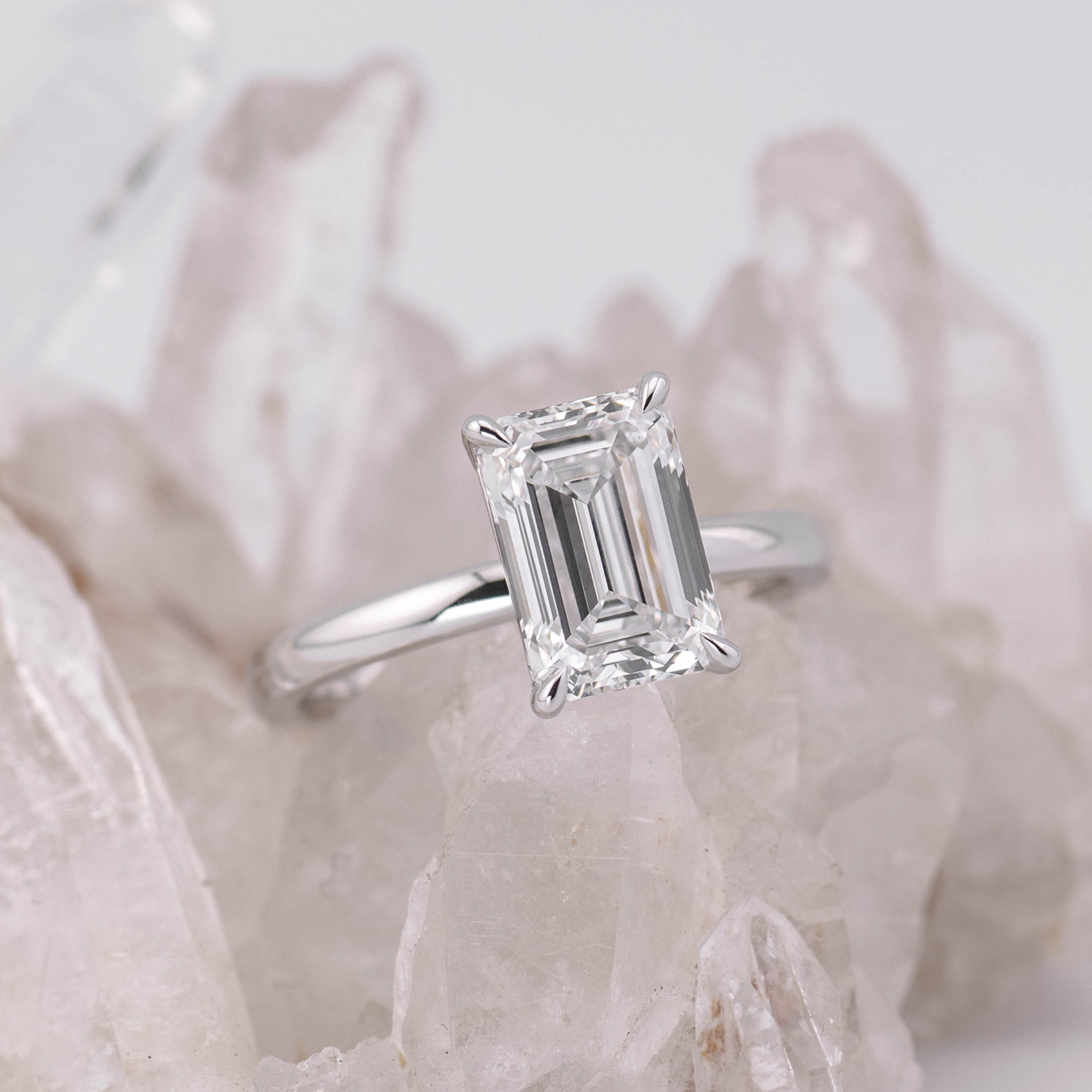 (Ready to Ship Size M) - Emma Emerald Cut Solitaire 2.56ct E VVS2 18k White Gold