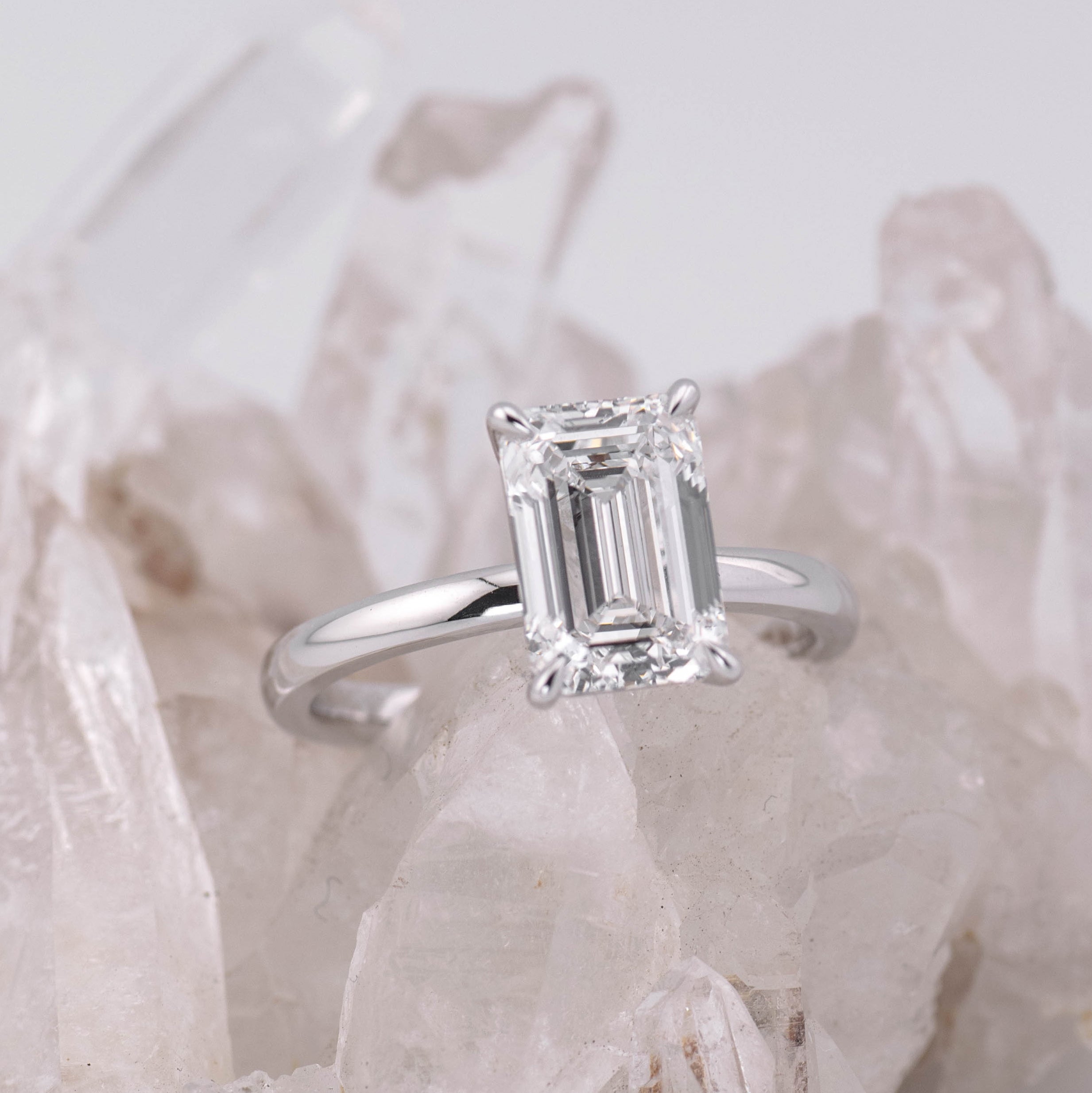 (Ready to Ship Size M) - Emma Emerald Cut Solitaire 2.56ct E VVS2 18k White Gold