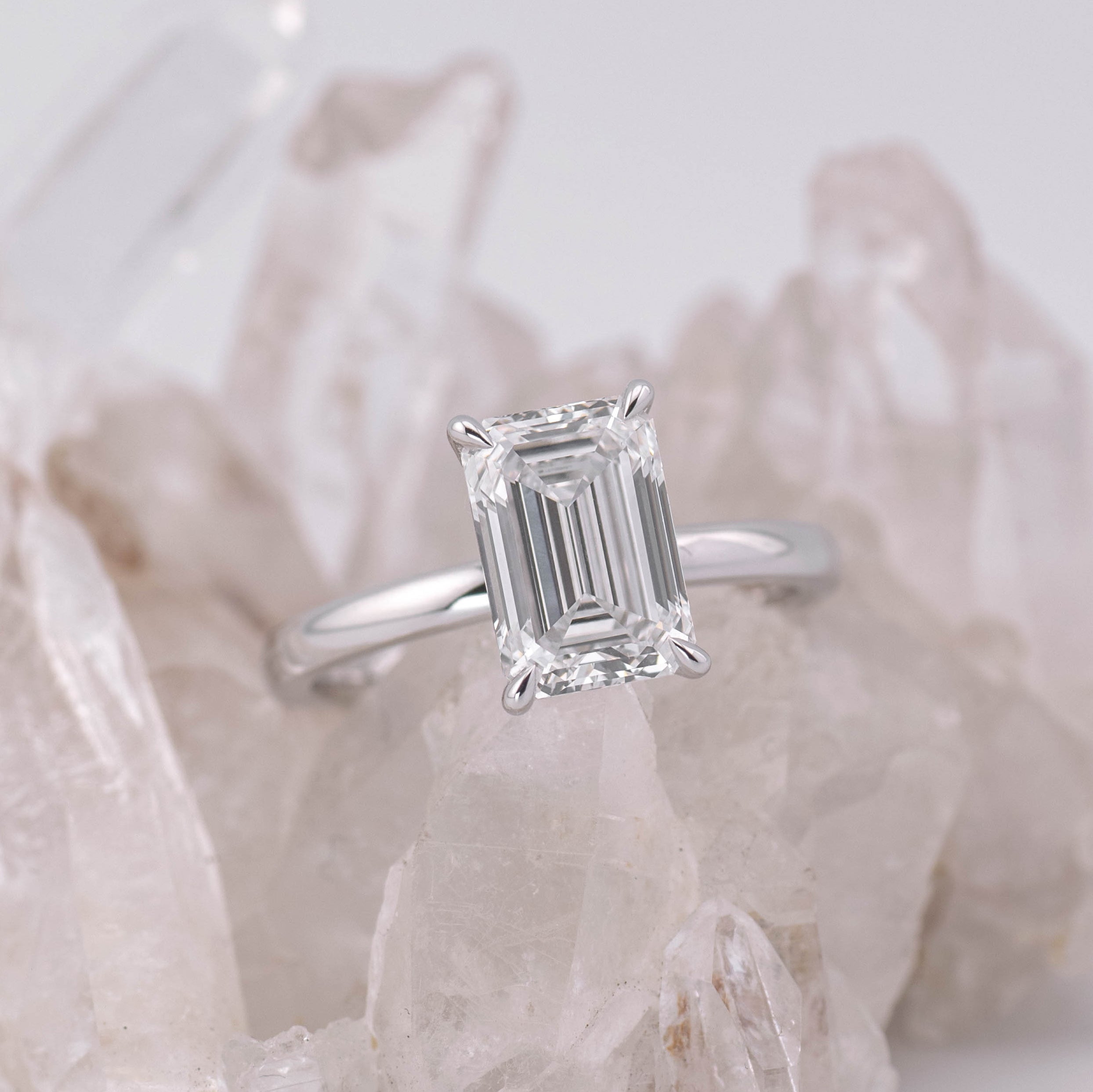 (Ready to Ship Size M) - Emma Emerald Cut Solitaire 2.56ct E VVS2 18k White Gold