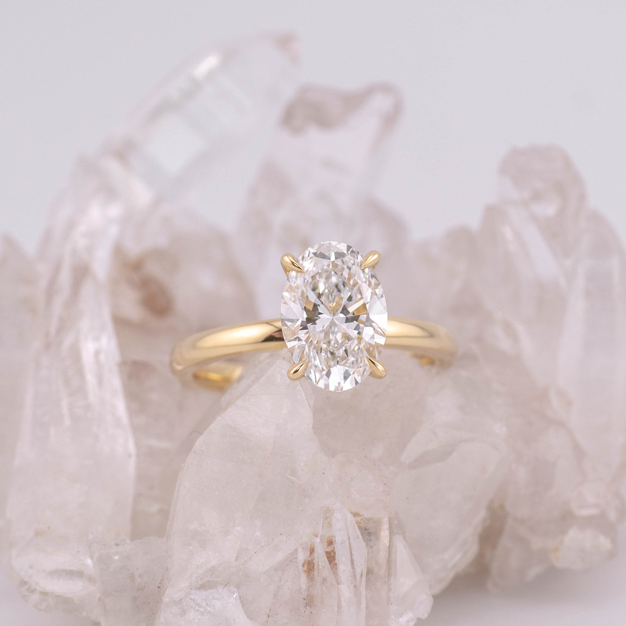 (Ready to Ship Size L) - Bella Hidden Halo 2.0 – 4 Claw 2.07ct D VVS2 Oval Solitaire in 18k Yellow Gold