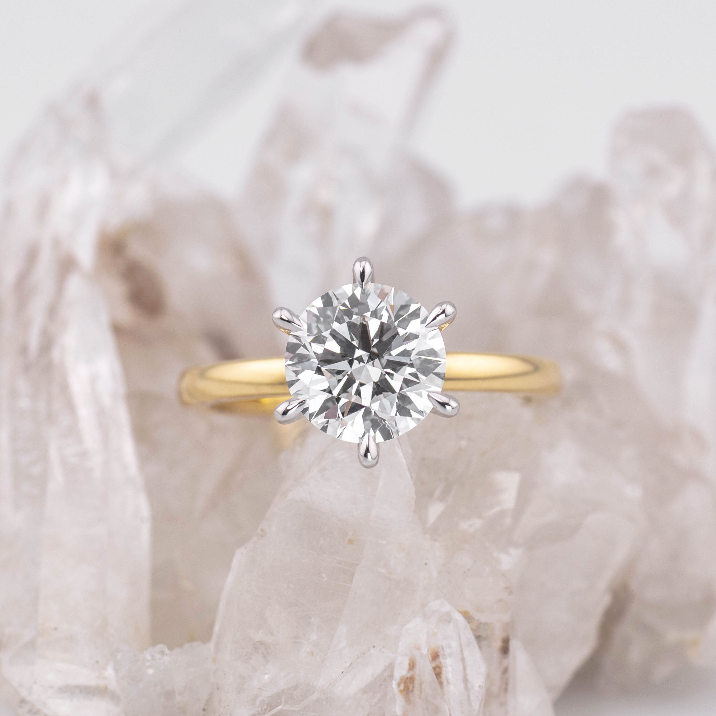 (Ready to Ship Size M) - Billie 2.0 – 6 Claw 2.06ct D VVS2 Round Solitaire 18k 2 Tone Gold