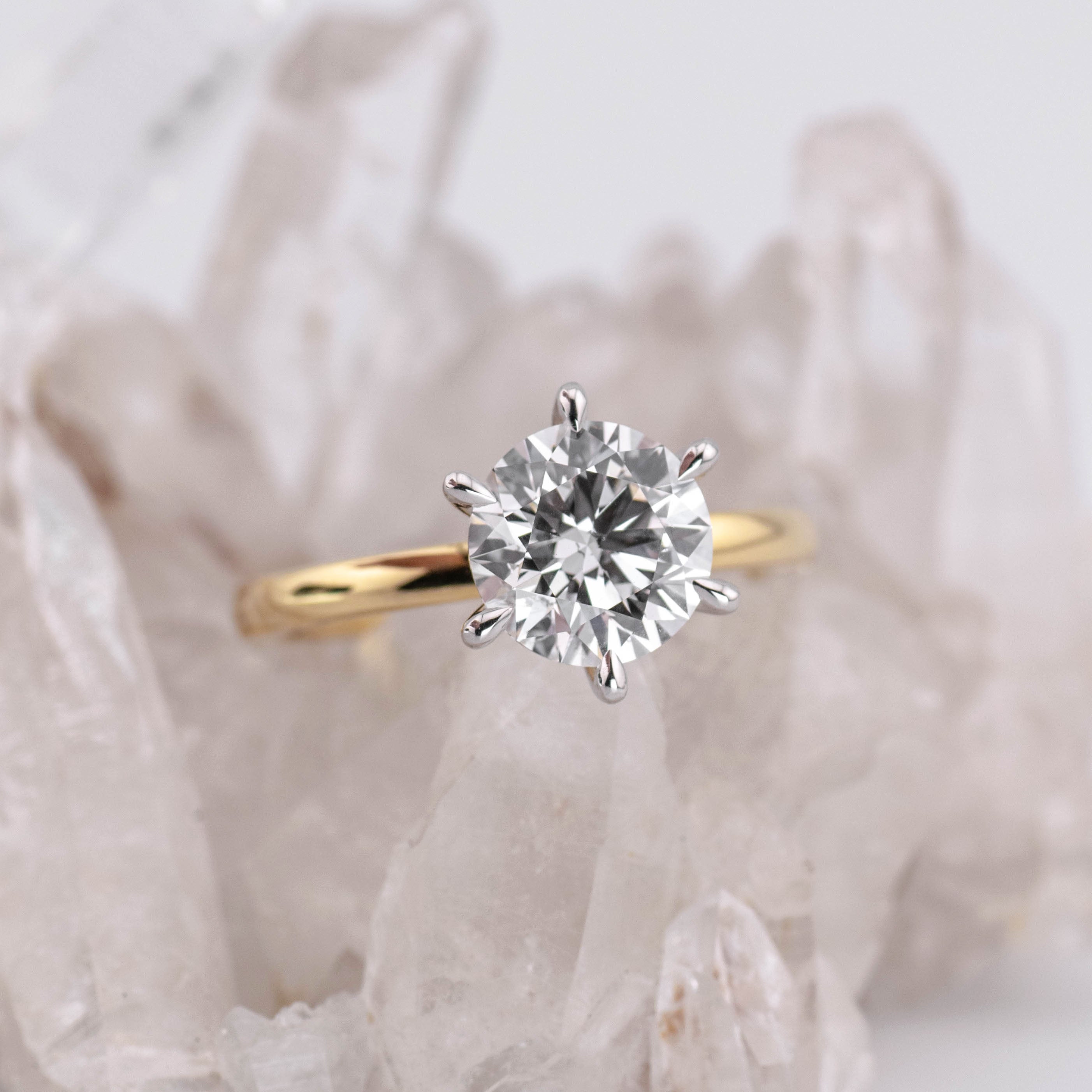 (Ready to Ship Size M) - Billie 2.0 – 6 Claw 2.06ct D VVS2 Round Solitaire 18k 2 Tone Gold
