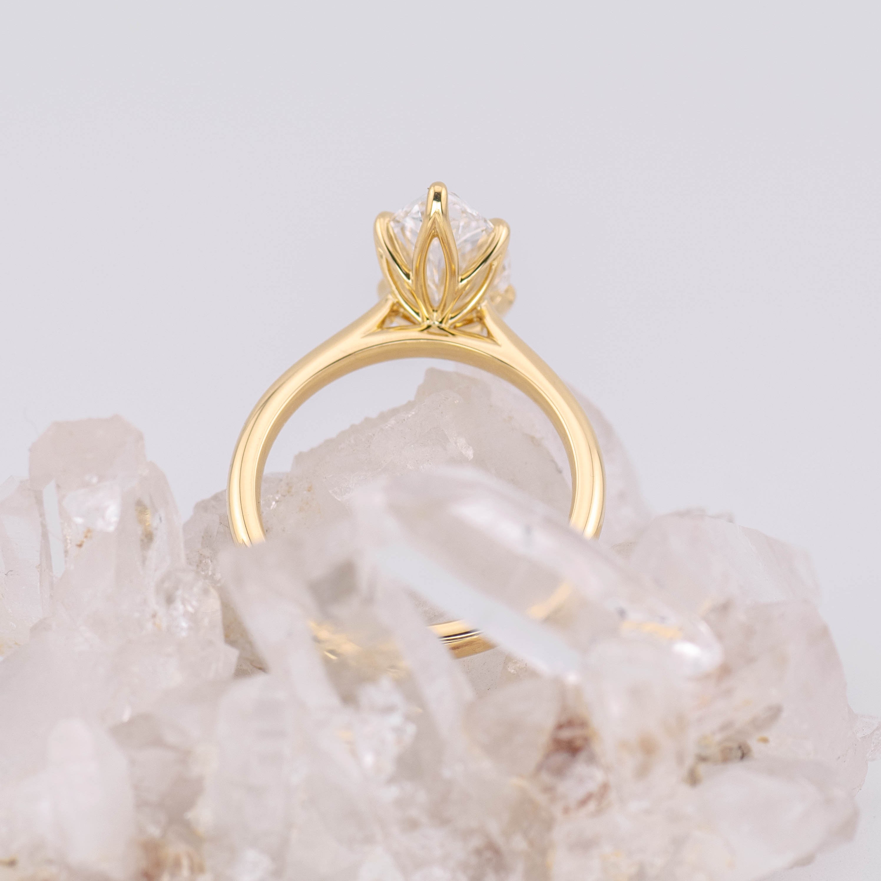 (Ready to Ship Size M) - Petal Marquise – 6 Claw 3.03ct E VVS2 Marquise Solitaire in 18k Yellow Gold