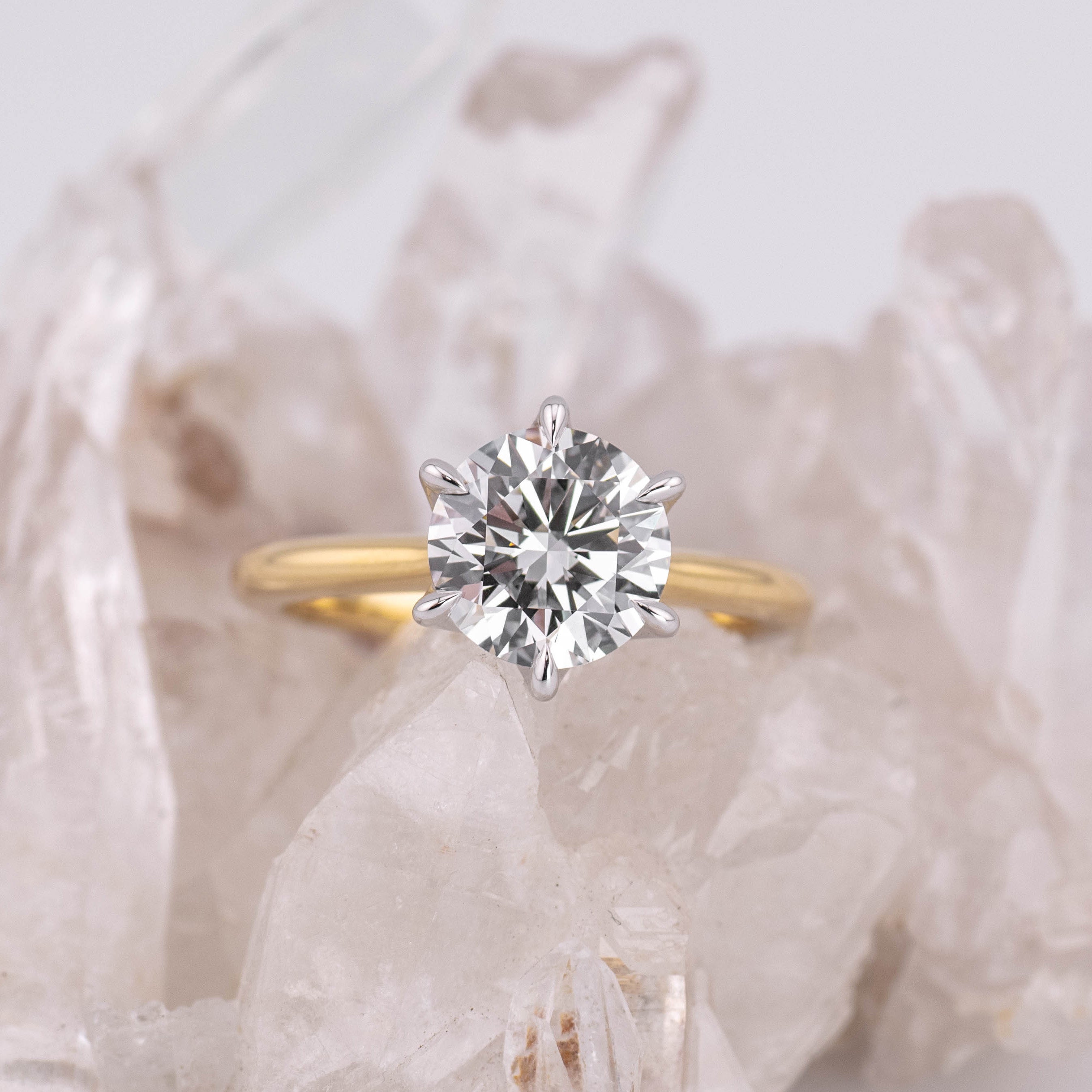 (Ready to Ship Size M) - Grace 2.0 Round Brilliant Petal Cathedral 6 2.04ct D VVS2 in 2 Tone 18k Yellow and Gold