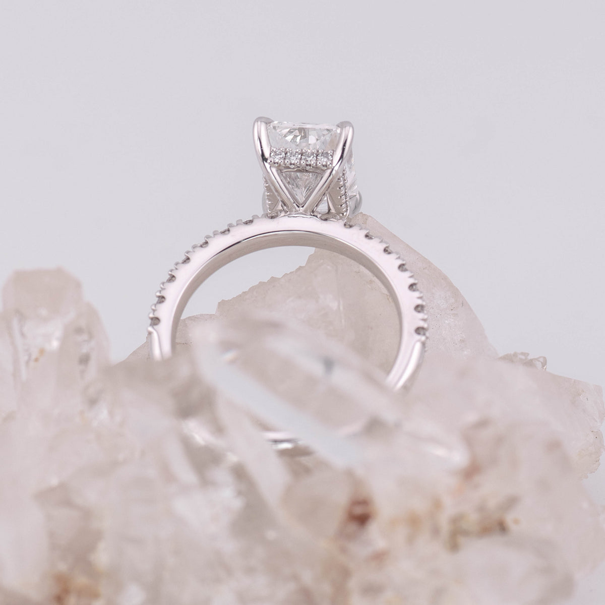 (READY TO SHIP SIZE N) 3.05CT D VVS2 OVAL SOLITAIRE WITH HIDDEN HALO & PAVE BAND in 18K WHITE GOLD