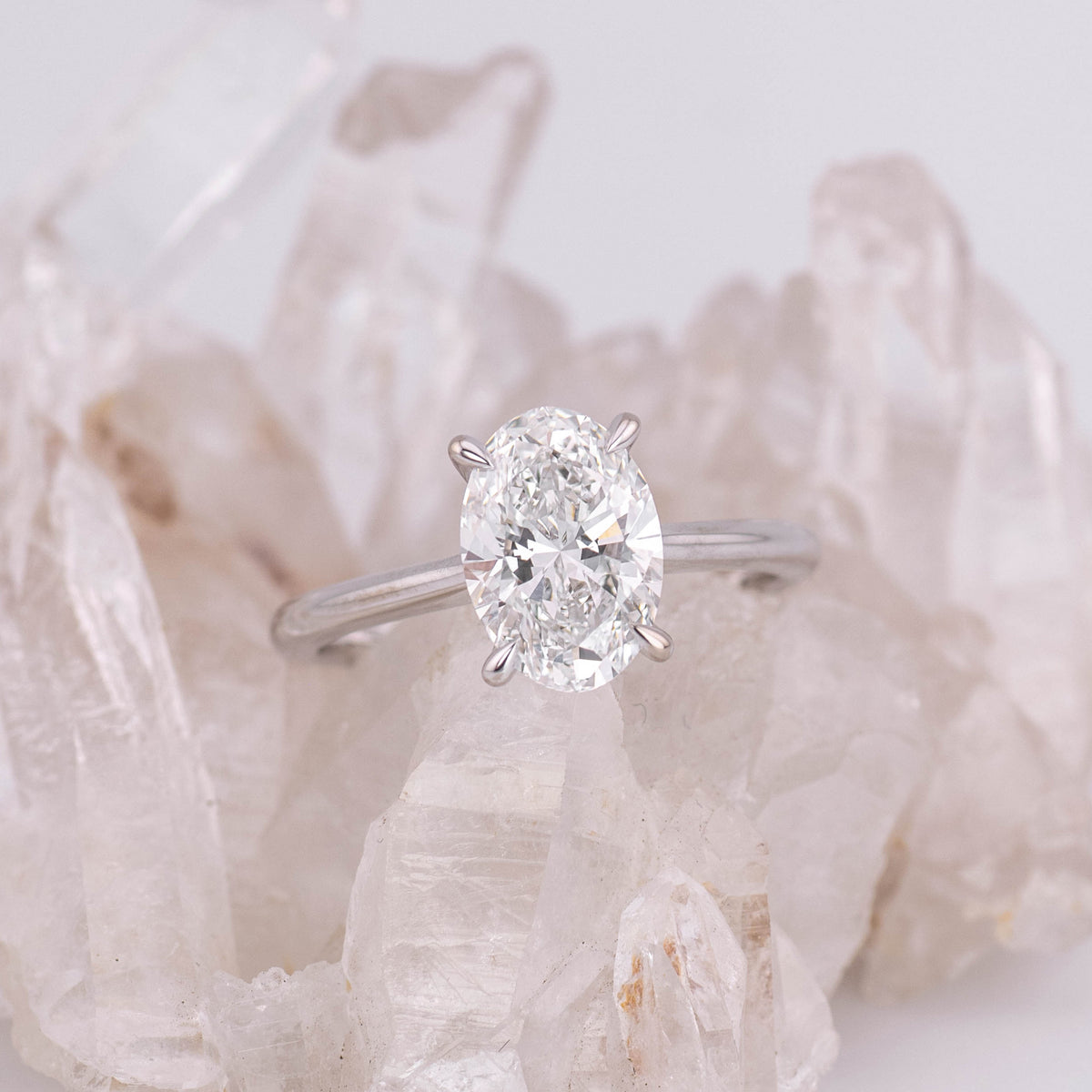 (Ready to Ship Size M) - Oval Cathedral 4 Claw 2.04ct D VVS2 Solitaire in 18k White Gold