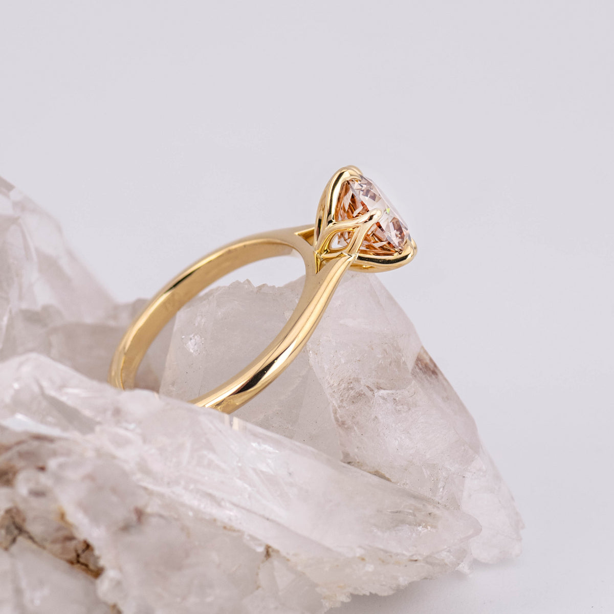 (Ready to Ship Size M) - Champagne Brown Grace 2.0 Round Brilliant Petal Cathedral in 18k Yellow Gold