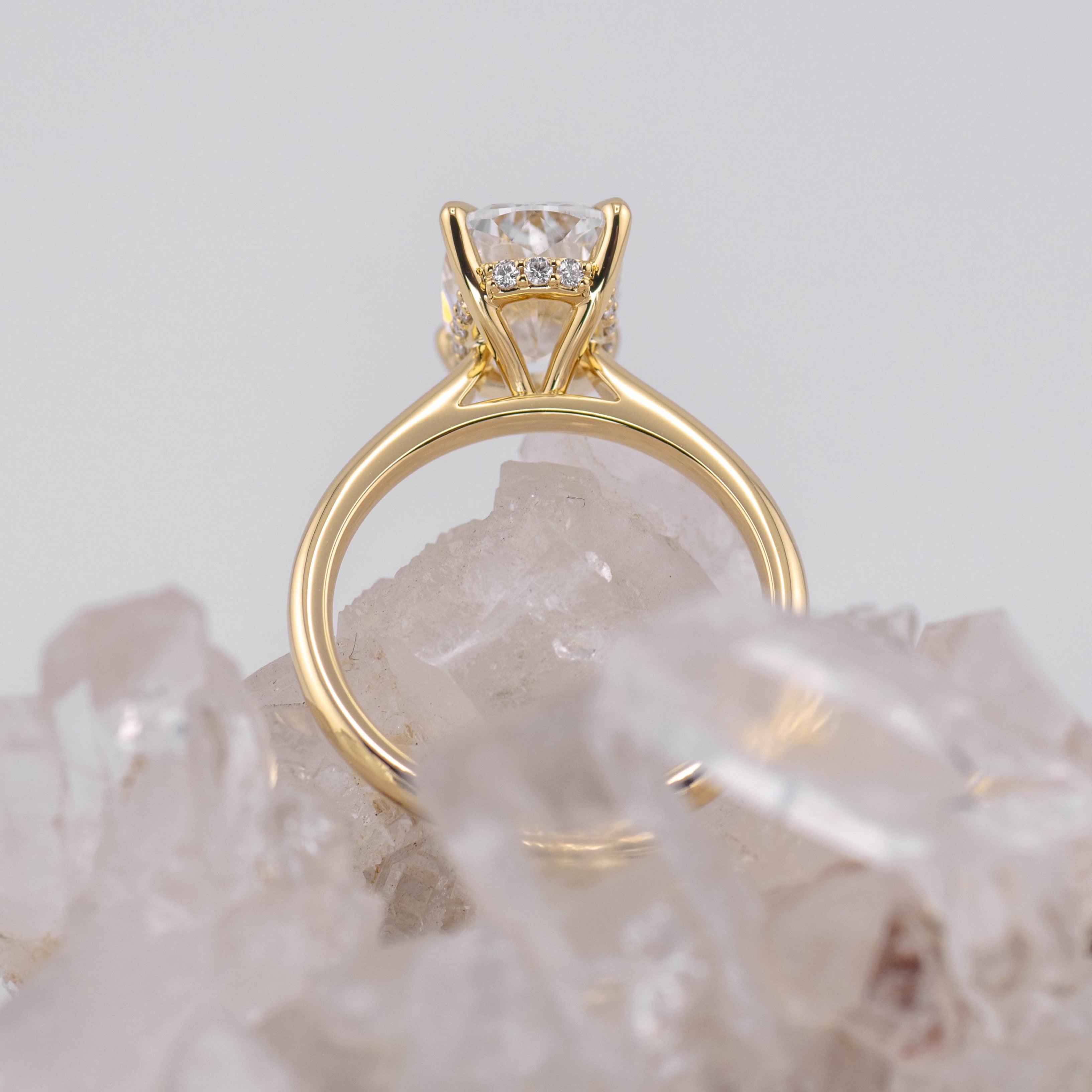Ruth 3.0 – 4 Claw 3ct Elongated Cushion Solitaire with Hidden Halo and Cathedral Setting (Made to Order) E/F Colour VVS2