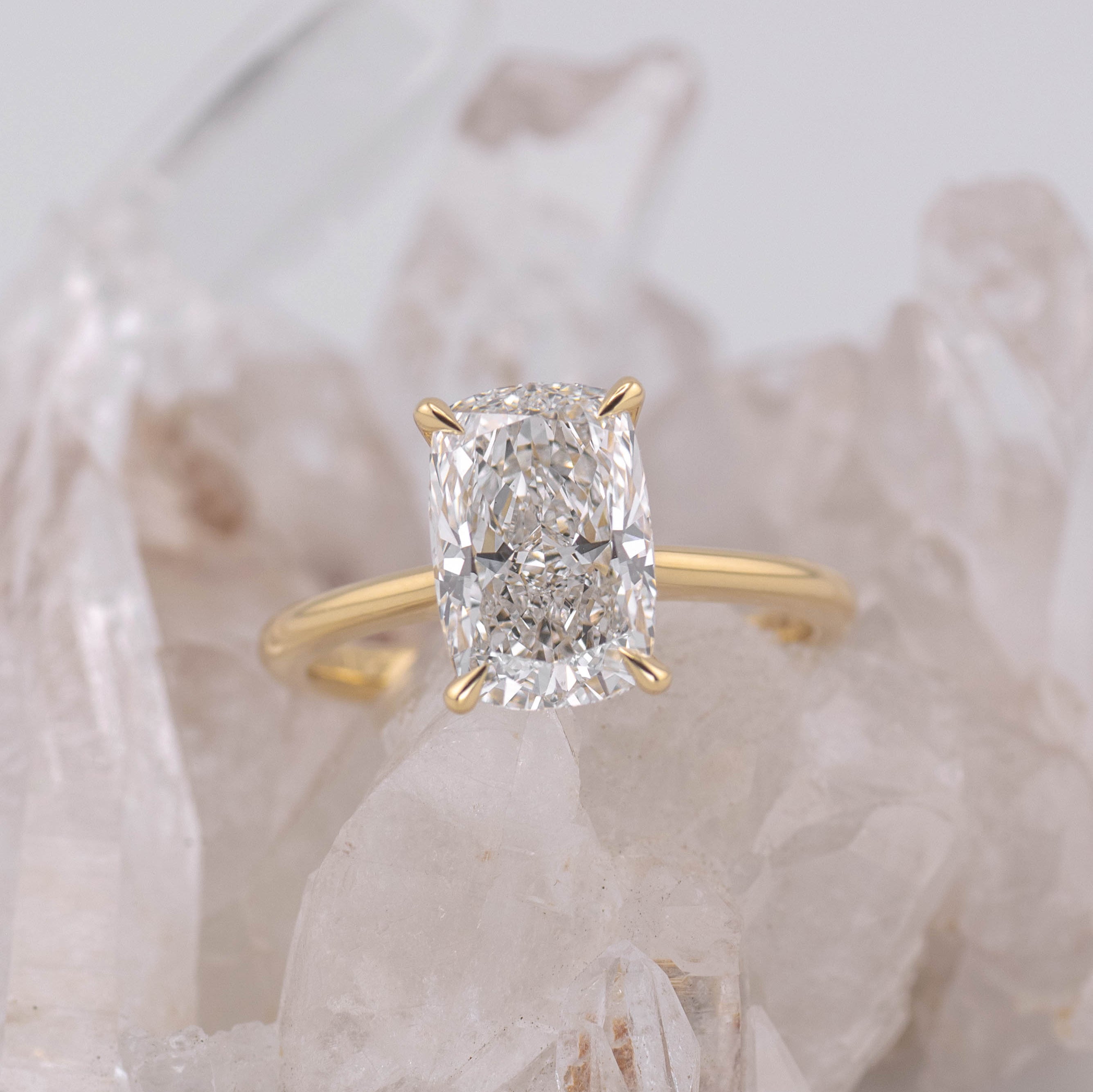 Ruth 3.0 – 4 Claw 3ct Elongated Cushion Solitaire with Hidden Halo and Cathedral Setting (Made to Order) E/F Colour VVS2