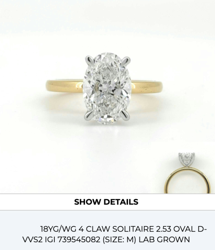 (Ready to Ship Size M) - Kate 2.5 – 4 Claw 2.53ct Oval Solitaire in 2 Tone 18k Gold