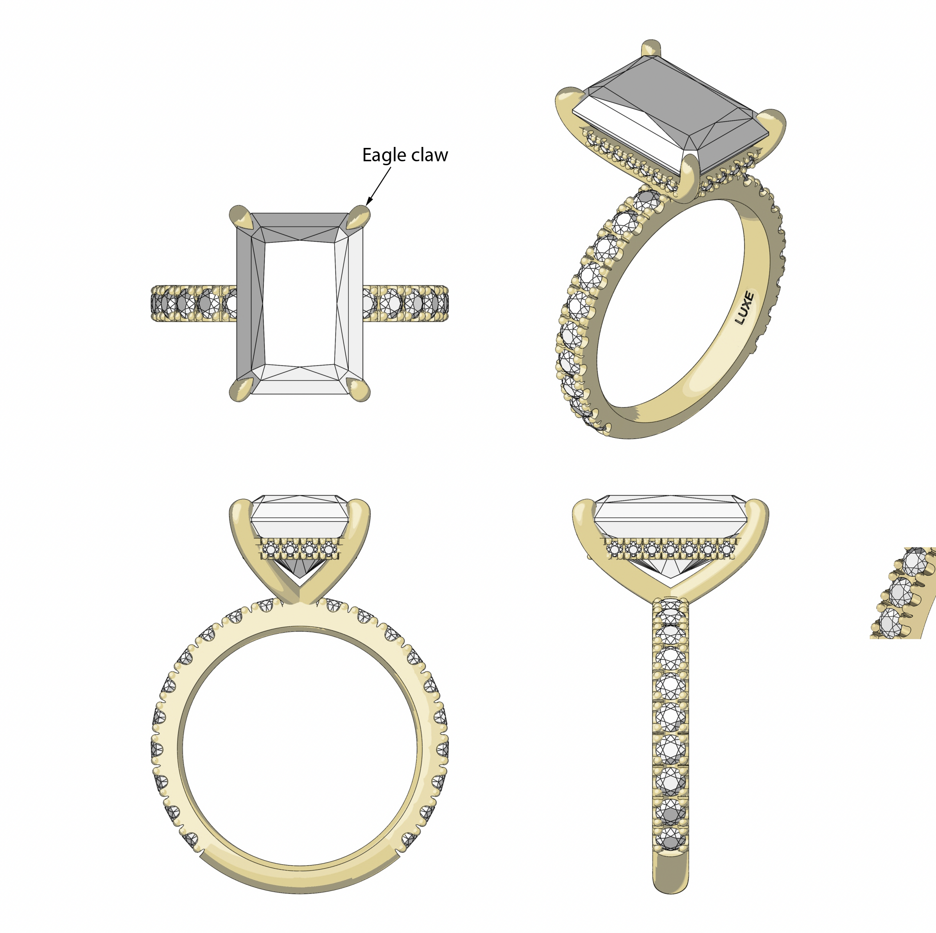 3.8ct + Radiant Solitaire with Hidden Halo & Pave Band (made to order) DVVS2 Custom Listing