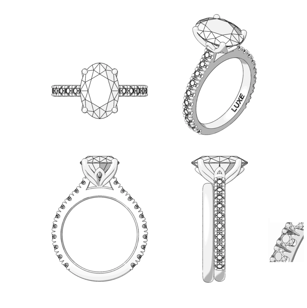 Petal Pave Solitaire – 4 Petal Claw Oval Brilliant D VVS2 in 18k White Gold