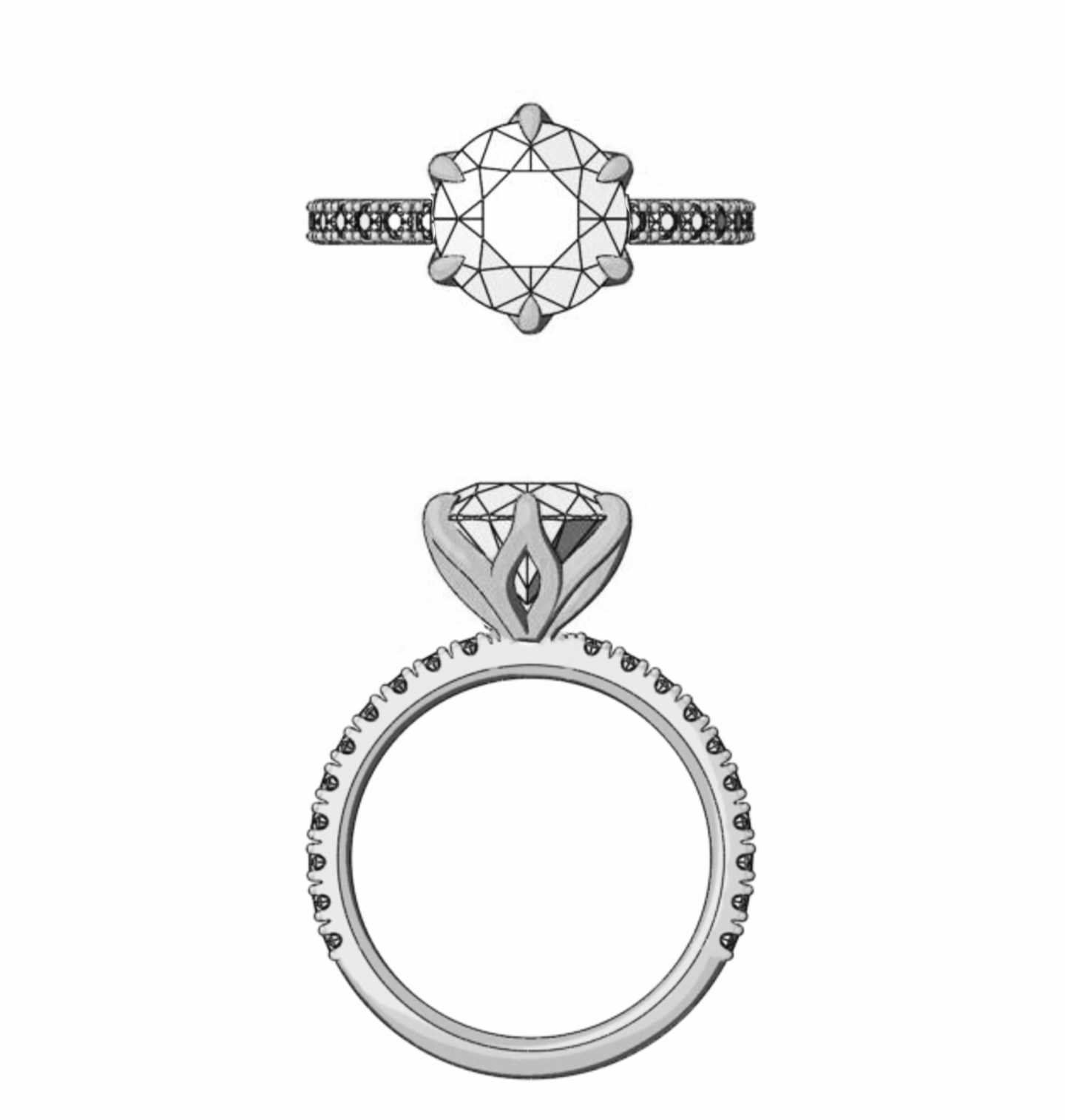 2.5CT Round Brilliant Petal Solitaire with Pave Band