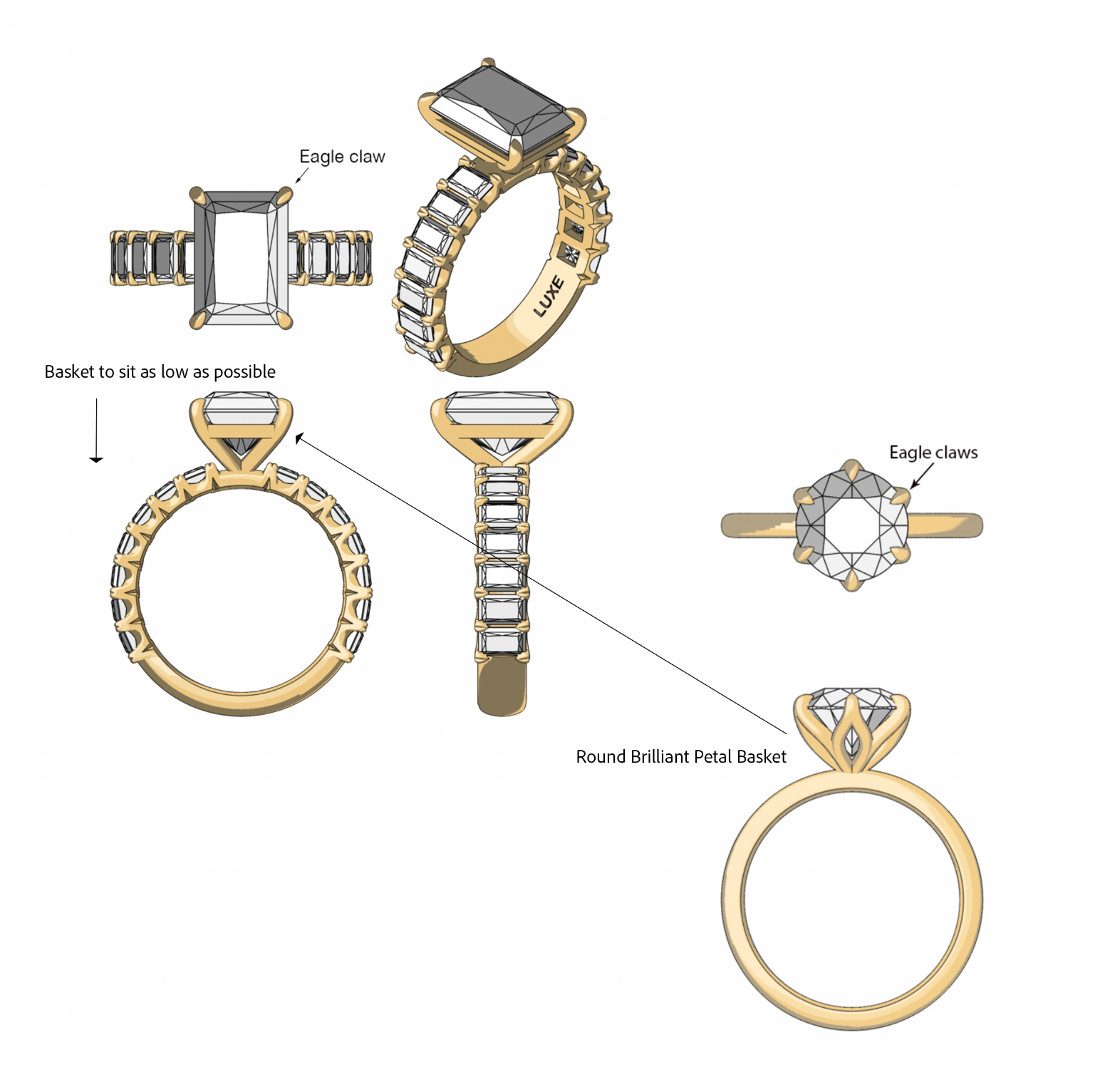 Modified Frankie - 2.5ct Round Brilliant Lab Diamond Ring with Radiant band