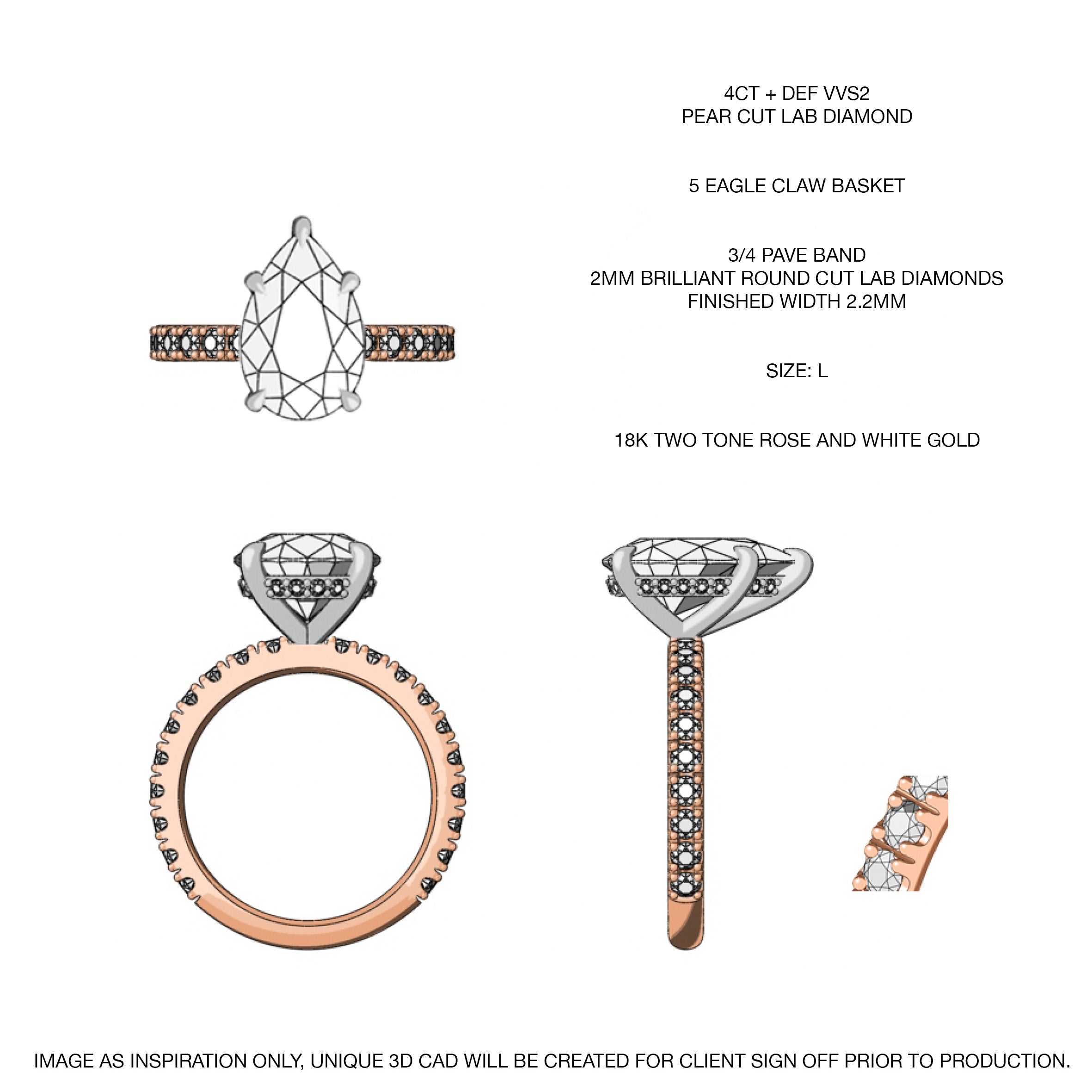 4CT PEAR SOLITAIRE WITH HIDDEN HALO & PAVE BAND (MADE TO ORDER) - Custom Listing