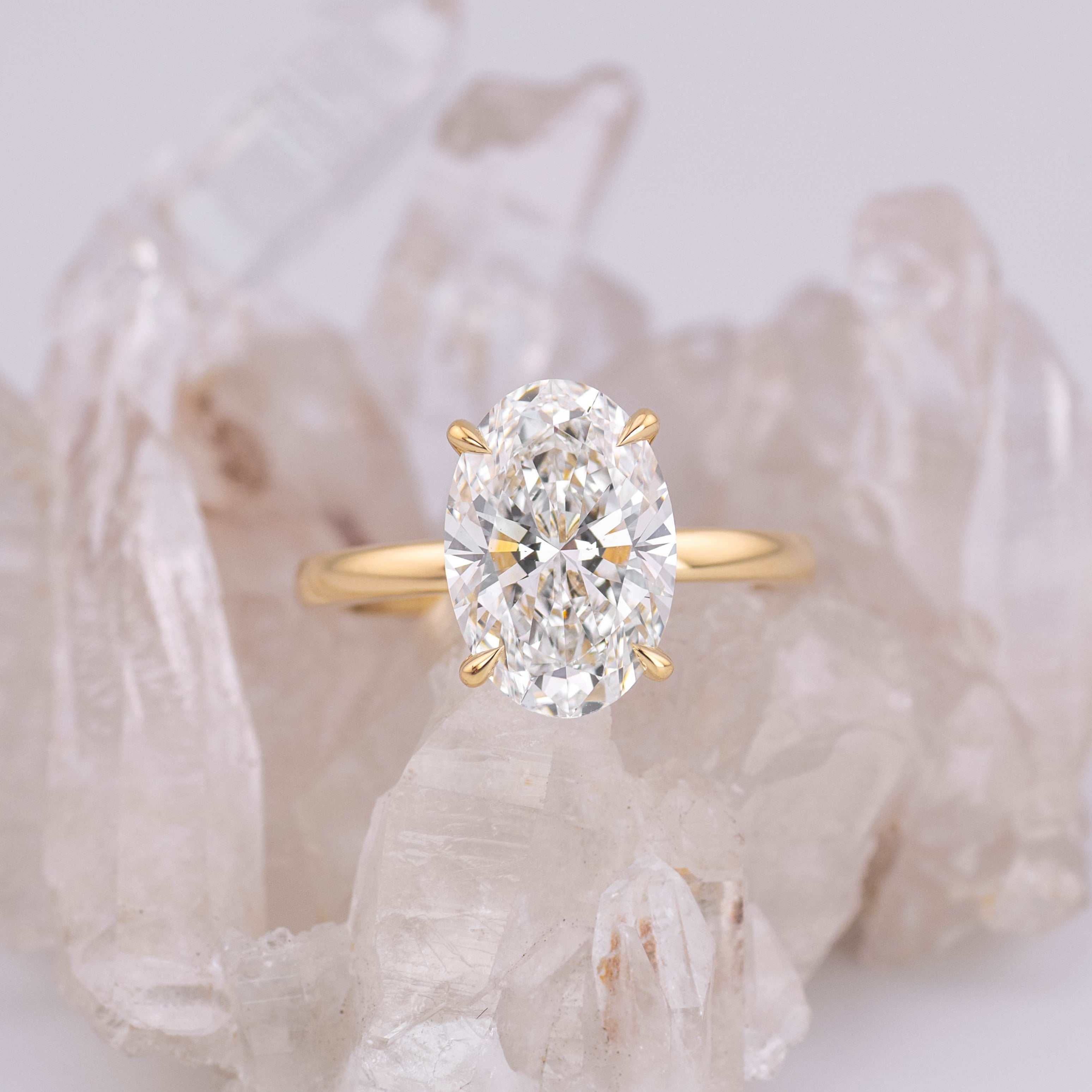 (Ready to Ship Size N) - Kate Oval Solitaire 4.09ct E VVS2 in 18k Yellow Gold