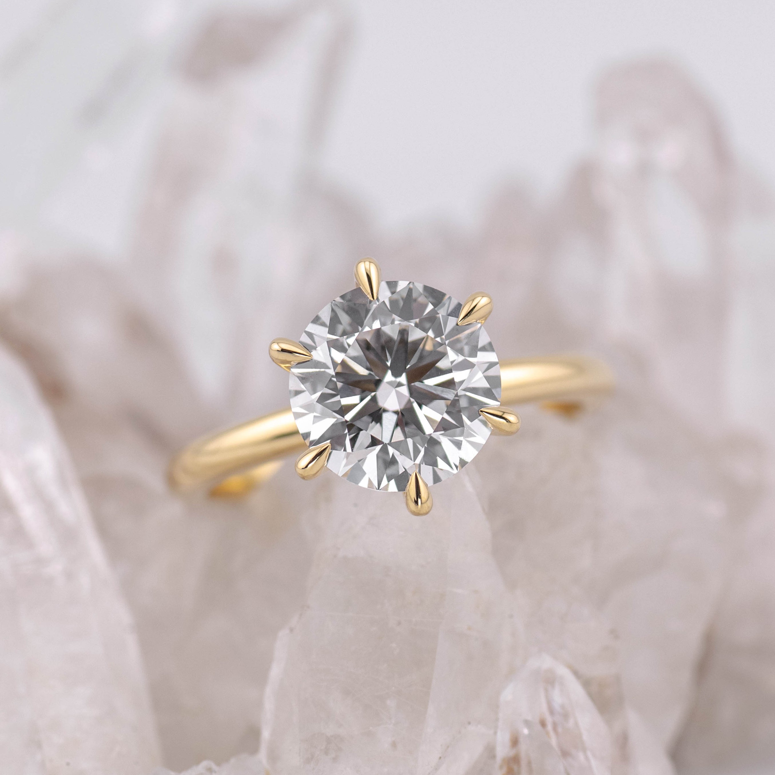 (Ready to Ship Size L) - Billie 2.5 – 6 Claw 2.53ct E VVS2 Round Solitaire 18k Yellow Gold
