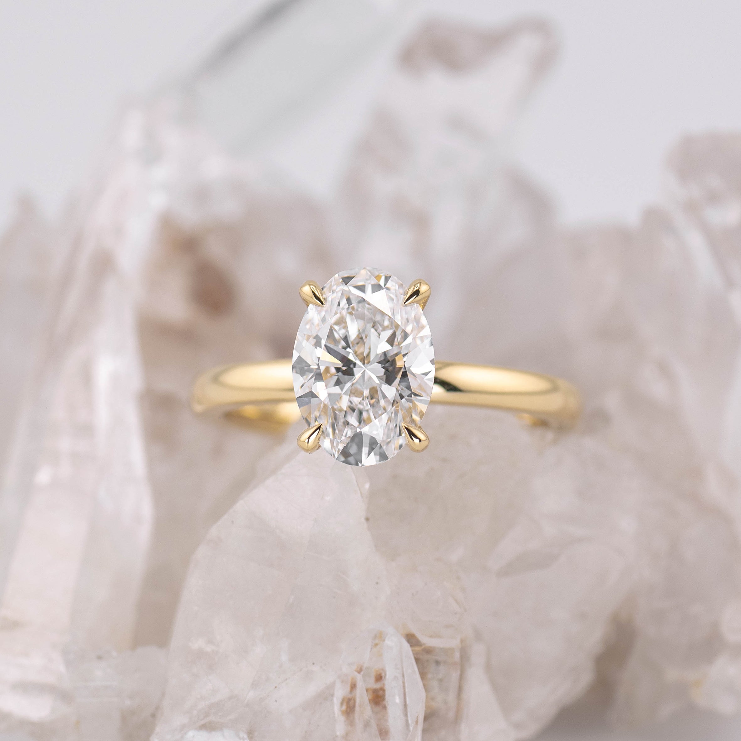(Ready to Ship Size M) - Kate 2.0 – 4 Claw 2.01ct D VVS2 Oval Solitaire in 18k Yellow Gold