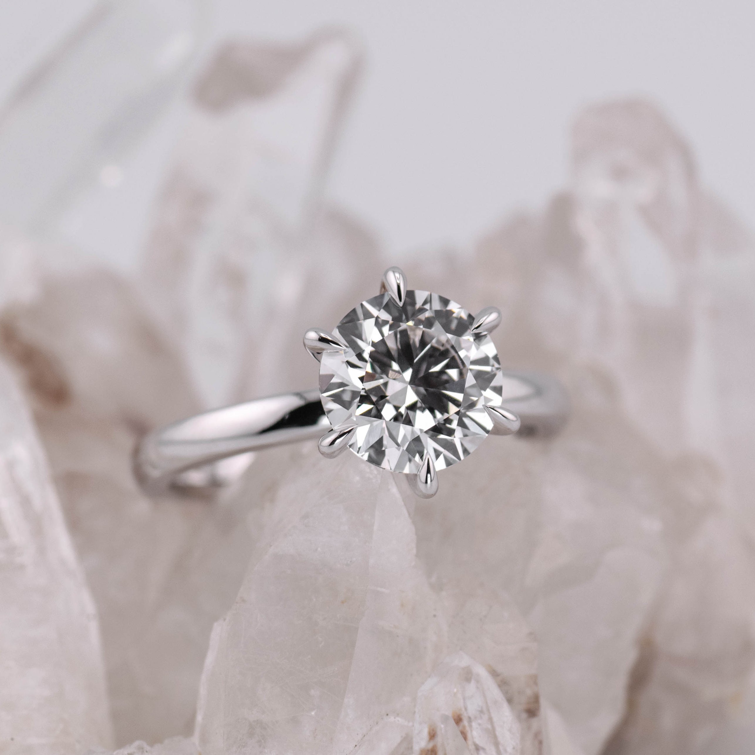 (Ready to Ship Size M) - Billie 2.0 – 6 Claw 2.04ct E VVS2 Round Solitaire in 9k White Gold