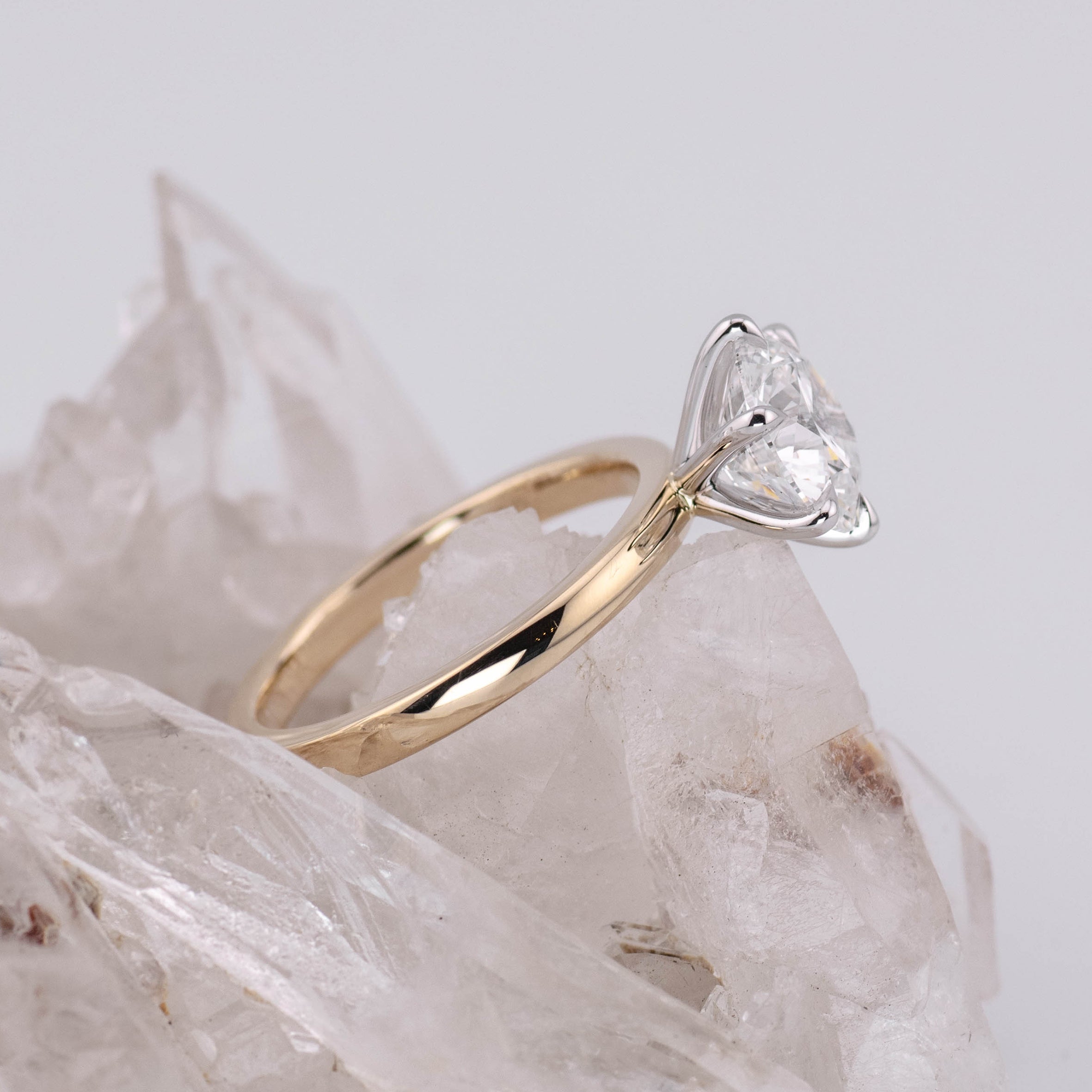 (Ready to Ship Size L) - Billie 2.0 – 6 Claw 2.05ct E VVS2 Round Solitaire 9k 2 Tone Gold