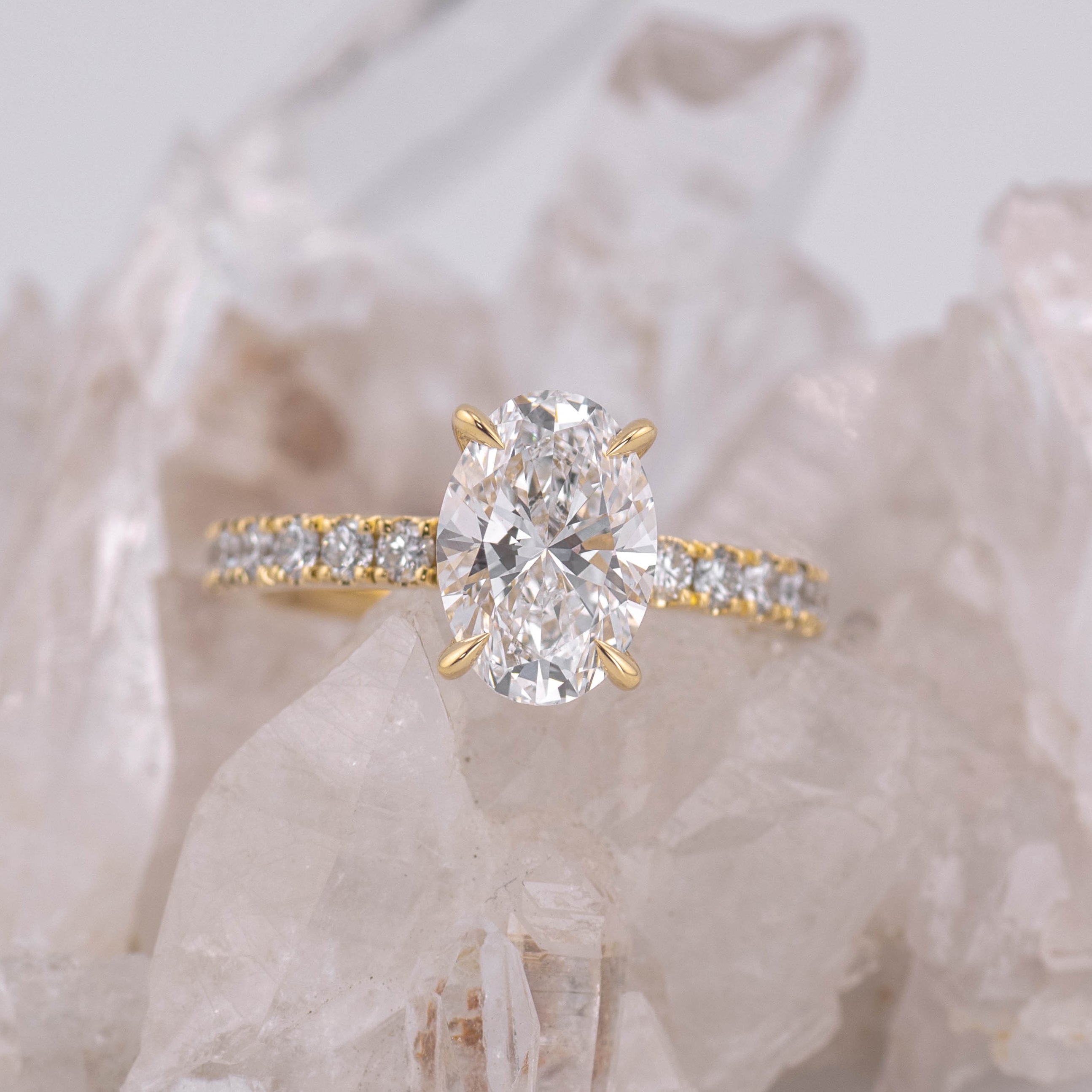 2.0CT OVAL SOLITAIRE WITH HIDDEN HALO & PAVE BAND (MADE TO ORDER) E/F VVS2