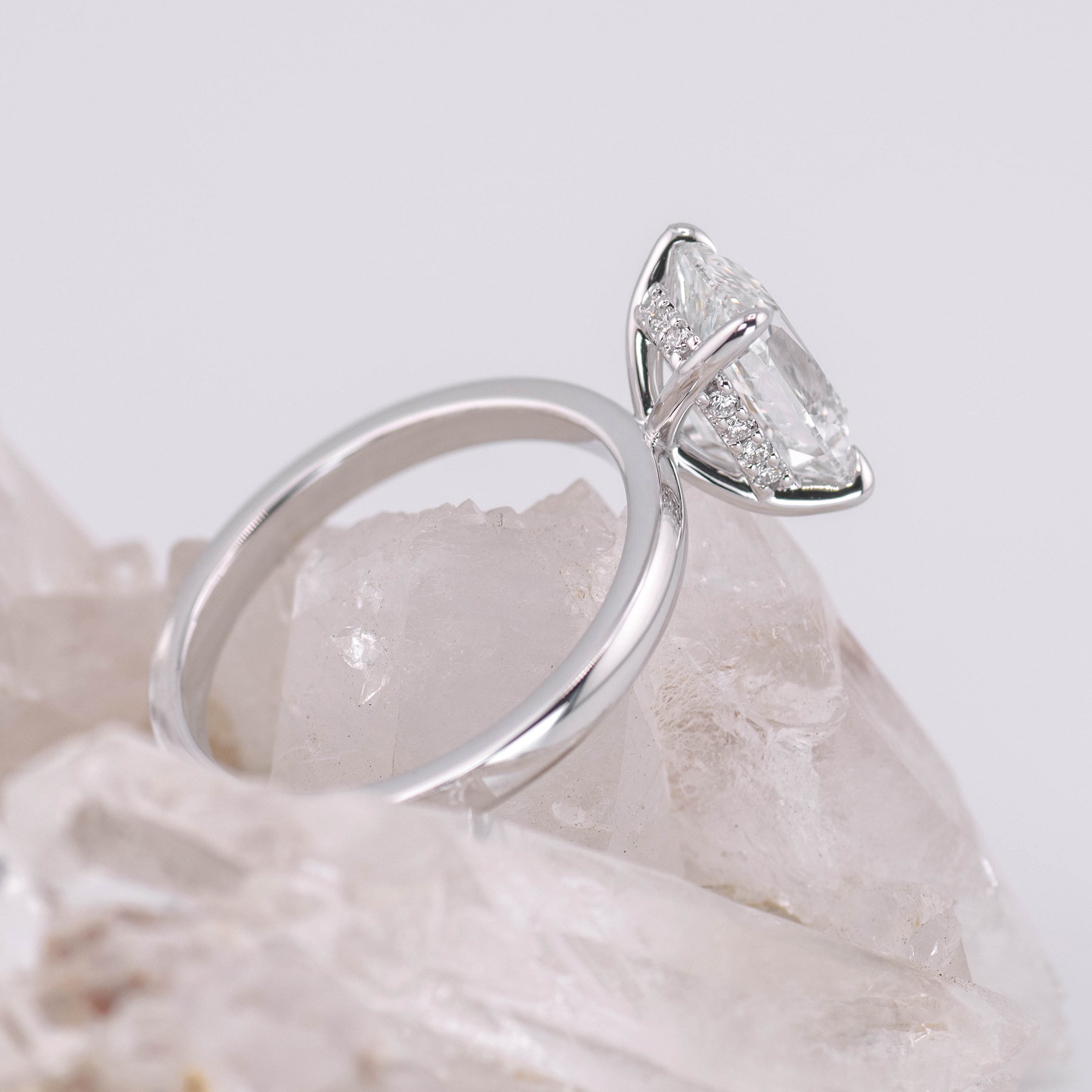 (Ready to Ship Size N) - 2.54ct Old Mine E VVS2 Solitaire with Hidden Halo 18k White Gold