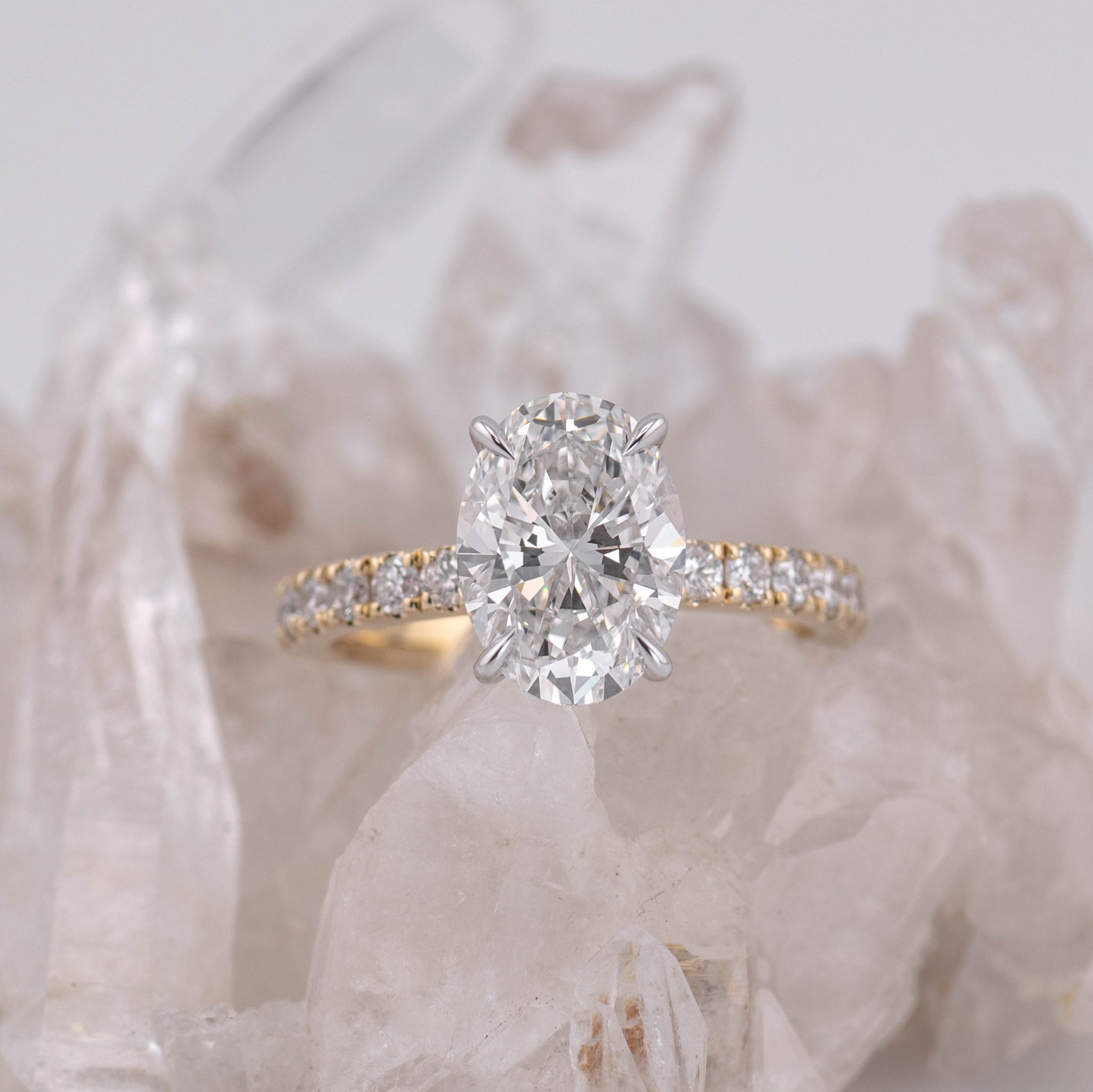 2.5CT OVAL SOLITAIRE WITH HIDDEN HALO & PAVE BAND (MADE TO ORDER) E/F VVS2