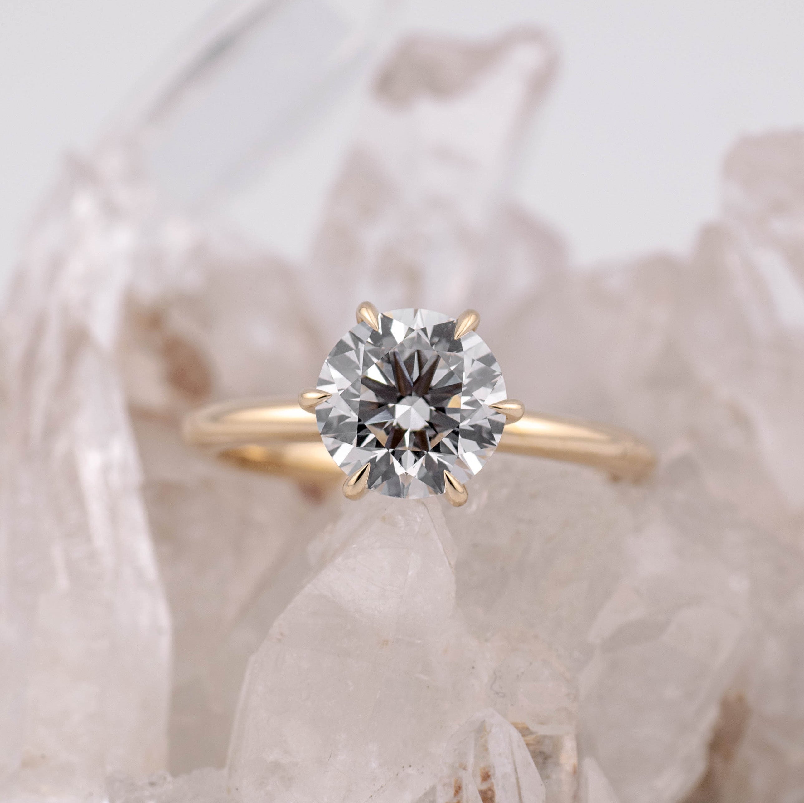 (Ready to Ship Size O 1/2) Custom 6 Claw 2.12ct D VVS2 Round Solitaire in 14k Yellow Gold
