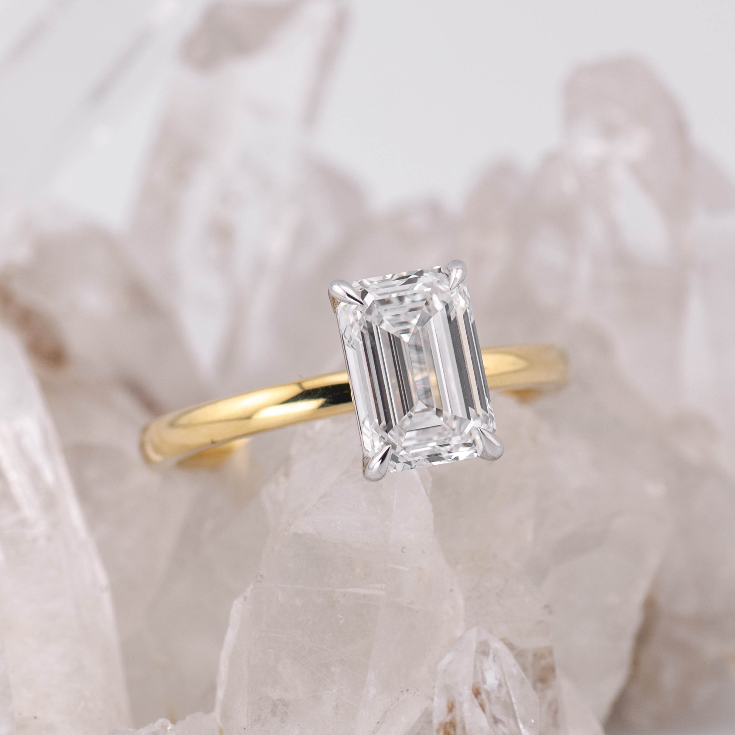 (Ready to Ship Size M) - Emma Emerald Cut Solitaire 2.00ct D VVS2 18k 2 Tone Gold
