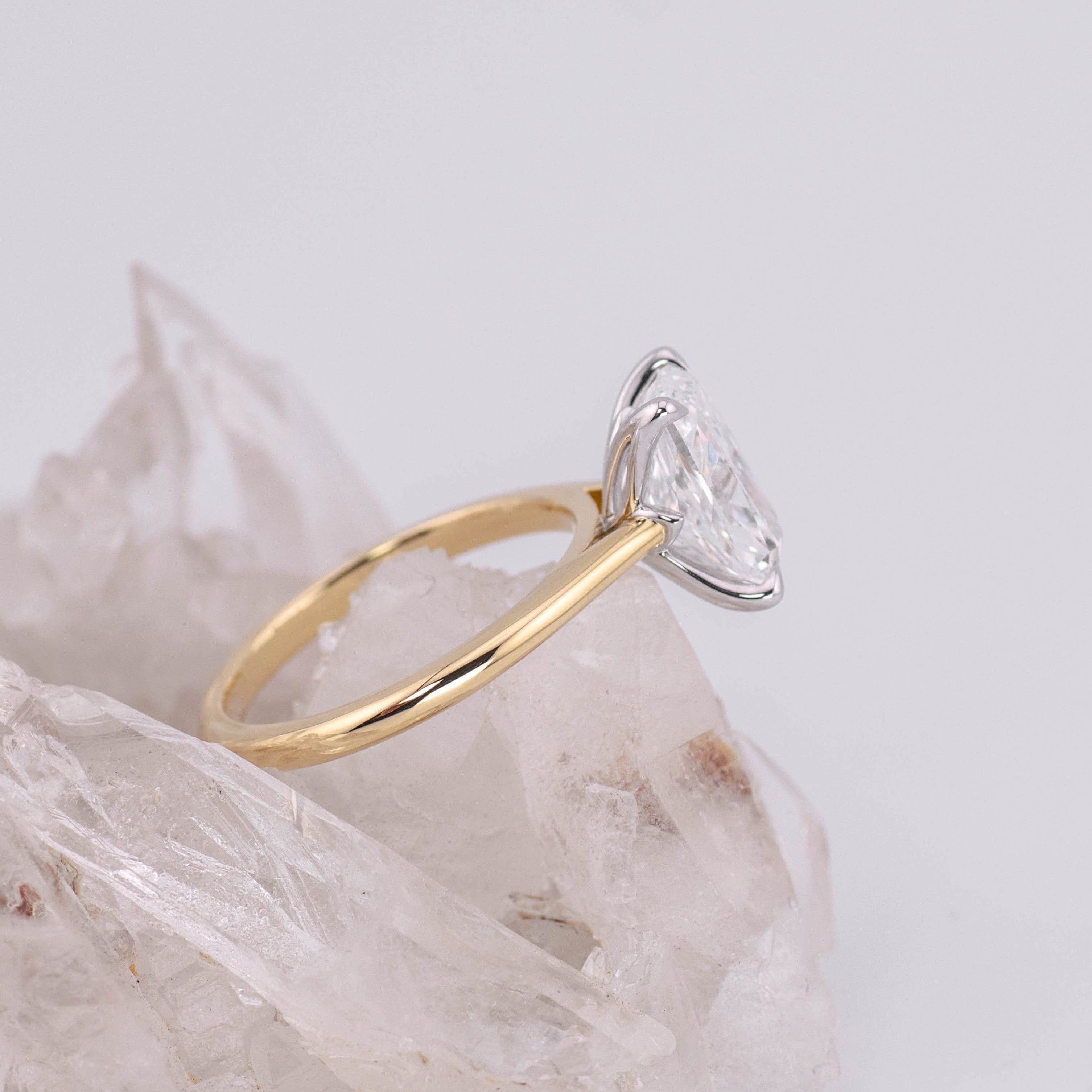 (Ready to Ship Size N) - Petal Elongated Cushion – 4 Claw 3.01ct D VVS2 Solitaire in 2 Tone 18k Yellow and White Gold