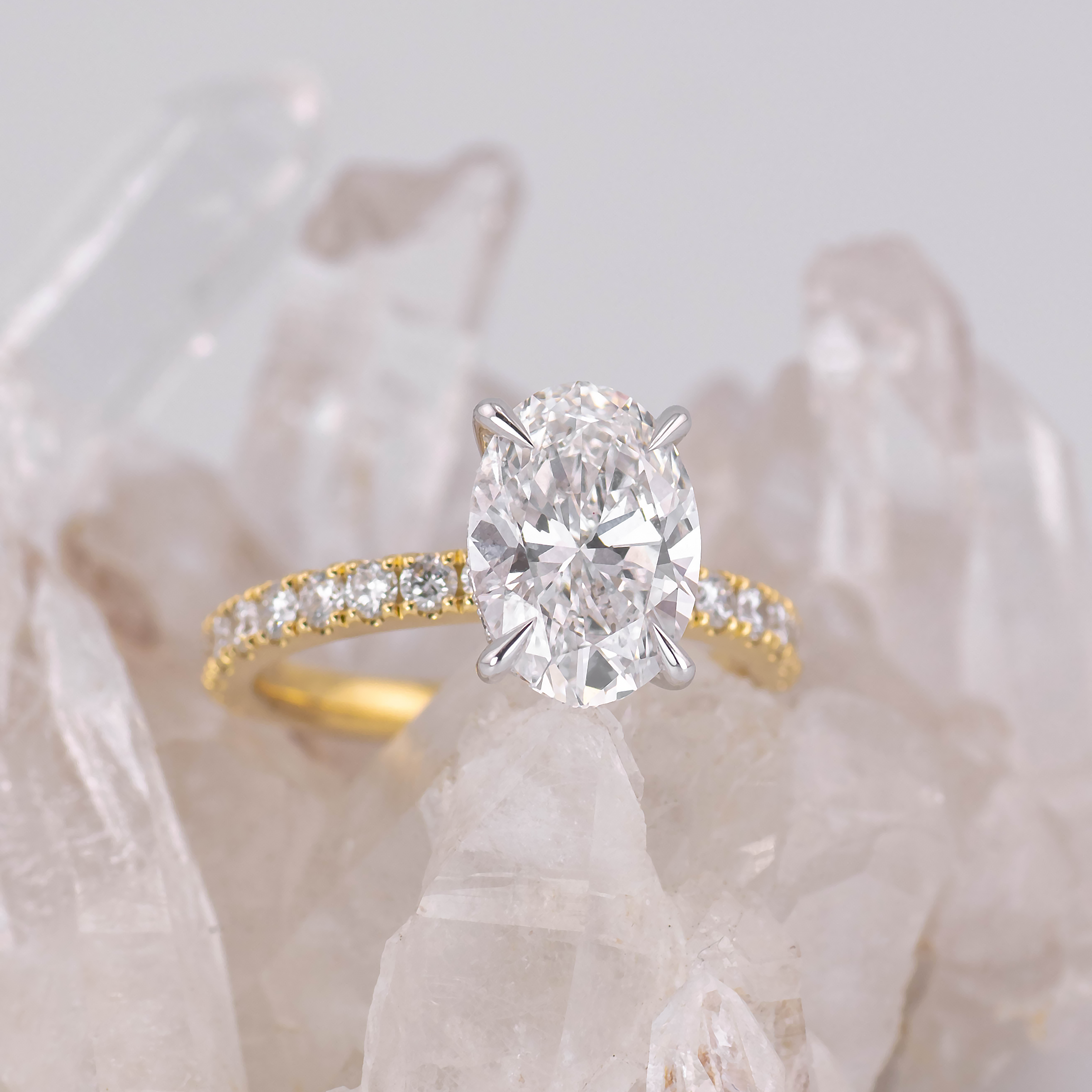 3CT OVAL SOLITAIRE WITH HIDDEN HALO & PAVE BAND (MADE TO ORDER) F VVS2