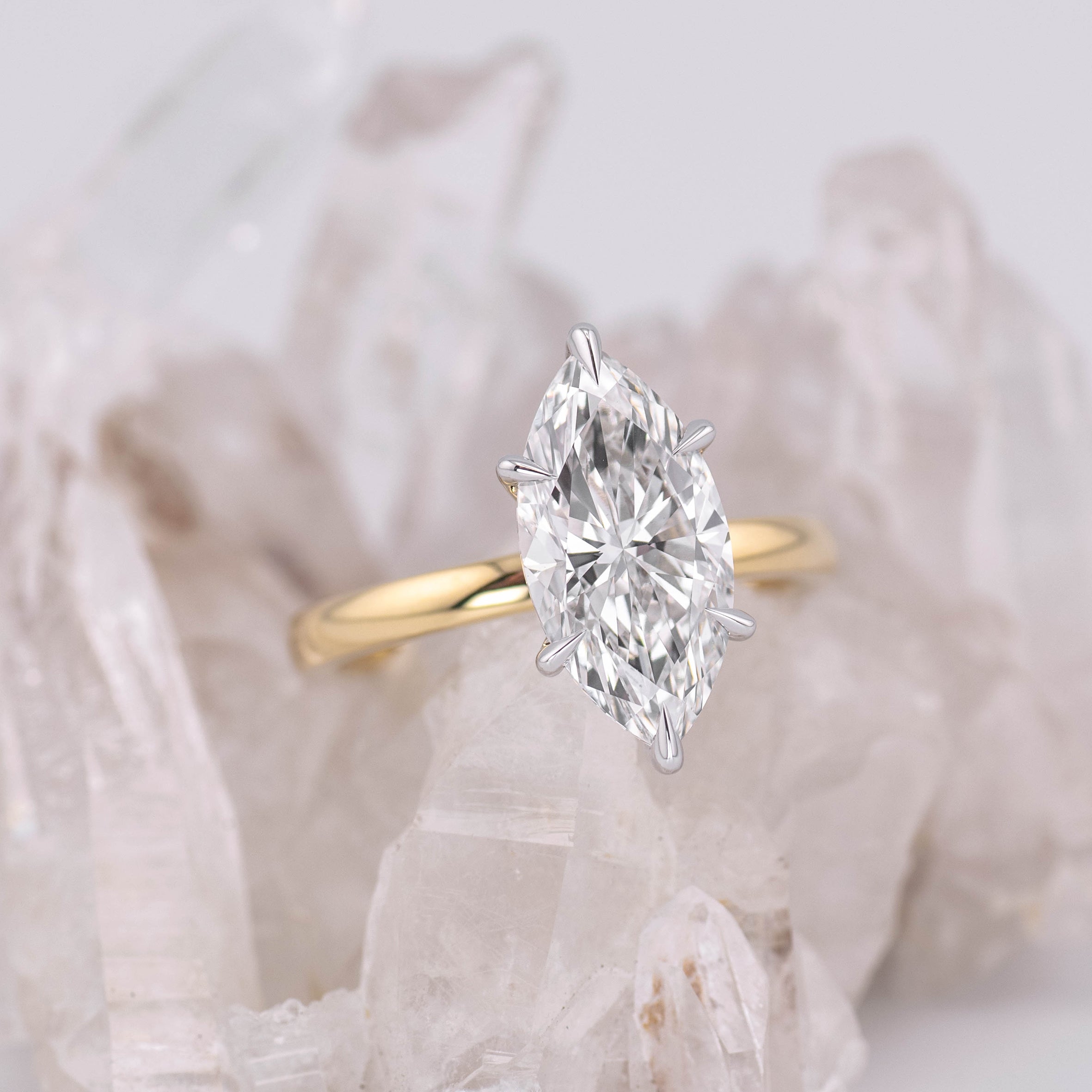 (Ready to Ship Size M) - Milan 3.0 – 6 Claw 3.03ct E VVS2 Marquise Solitaire in Tone 18k Gold