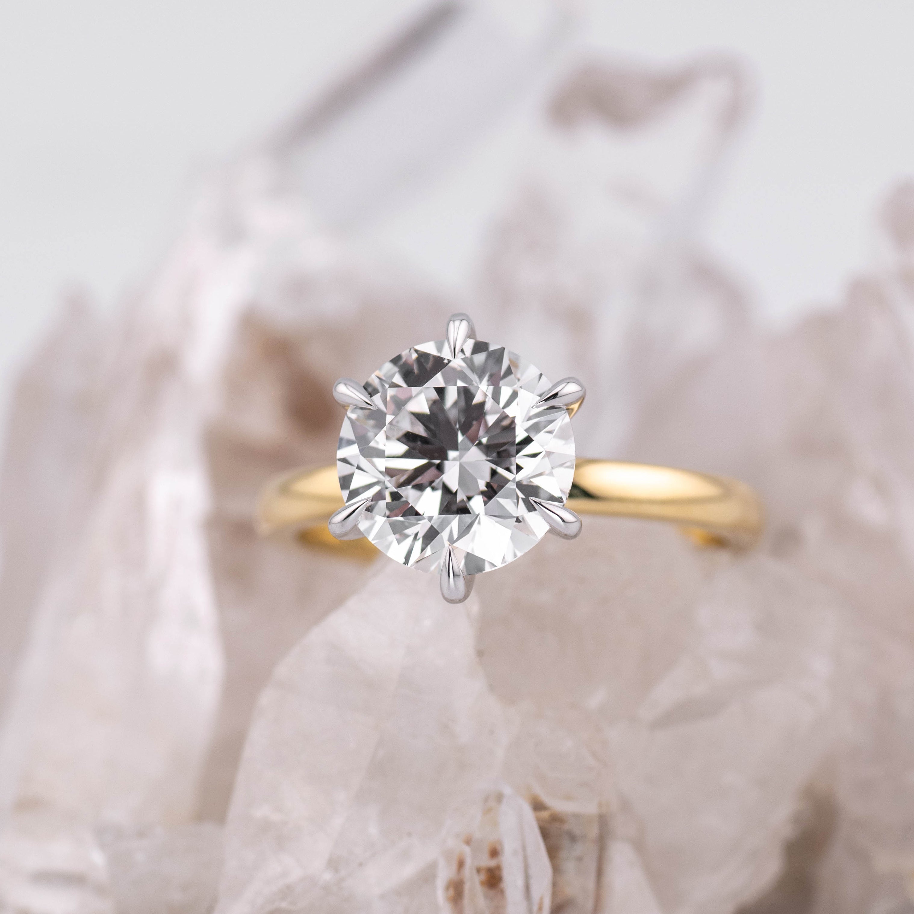 (Ready to Ship Size N) - Billie 3.0 – 6 Claw 3.02ct Round Solitaire in 2 Tone 18k