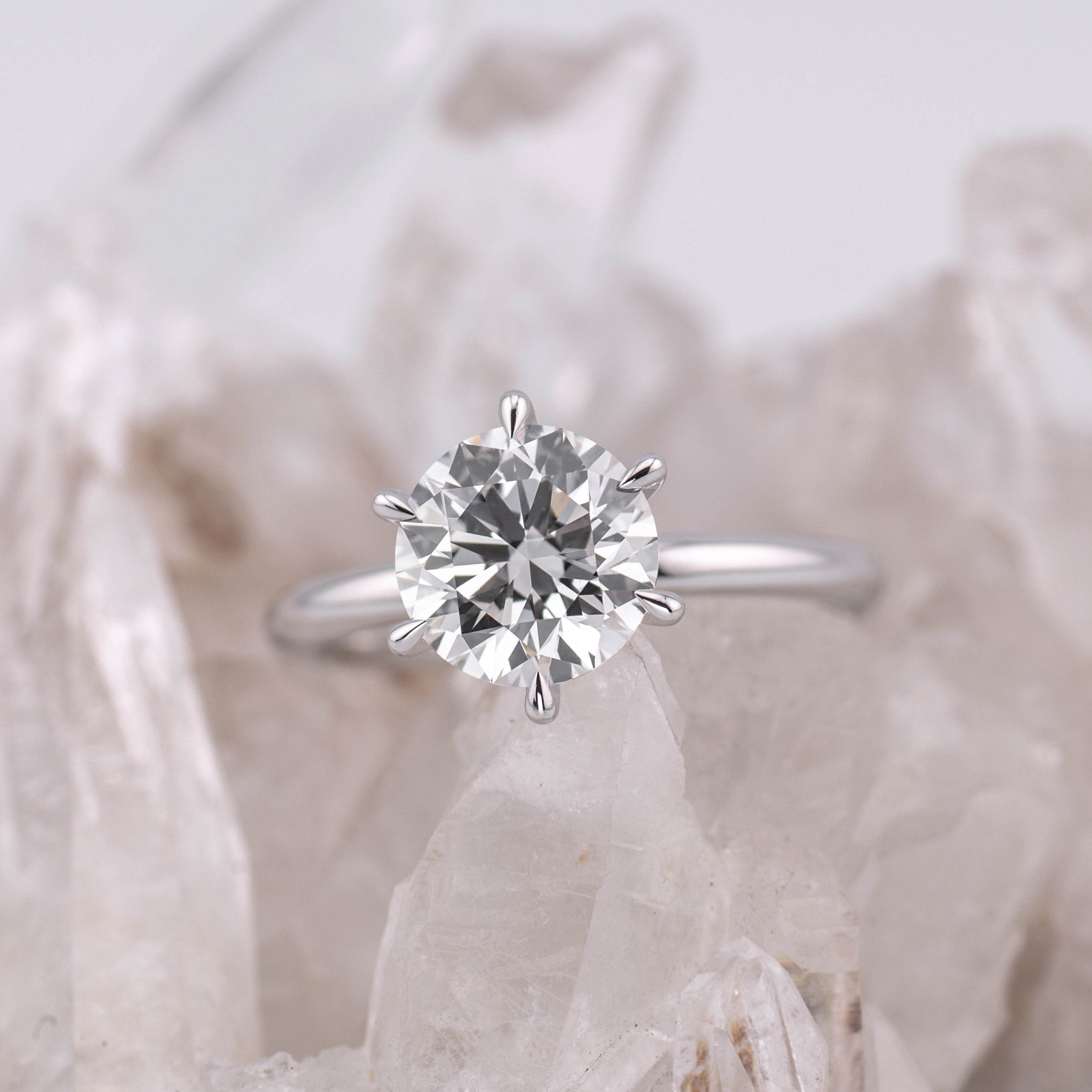(Ready to Ship Size L) - Billie 2.0 – 6 Claw 2.04ct E VVS2 Round Solitaire 18k White Gold