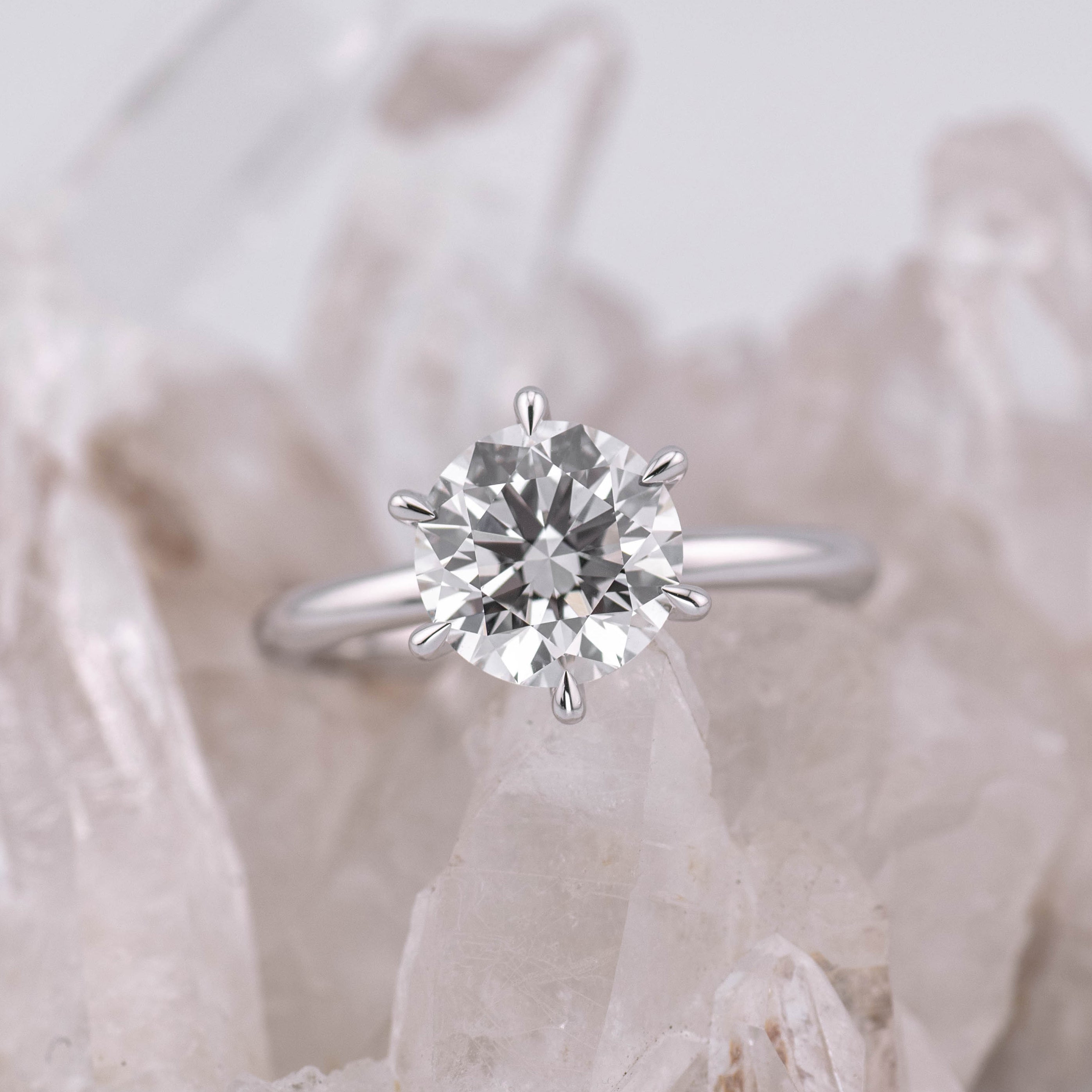 (Ready to Ship Size L) - Billie 2.0 – 6 Claw 2.04ct E VVS2 Round Solitaire 18k White Gold