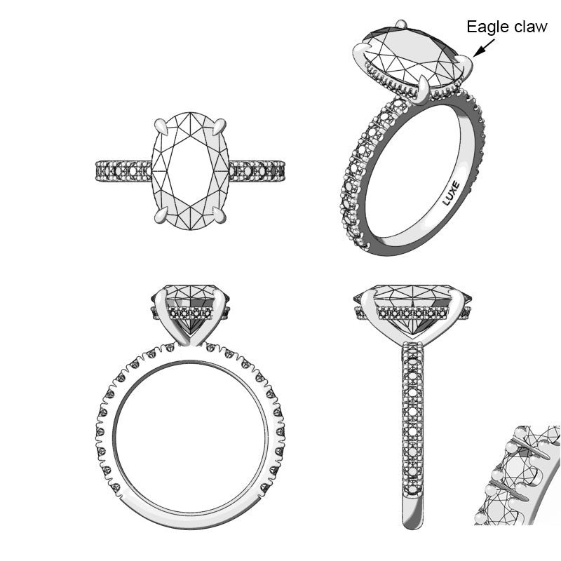 Custom 4ct Oval Solitaire with Hidden Halo and Pave Band - Made To Order