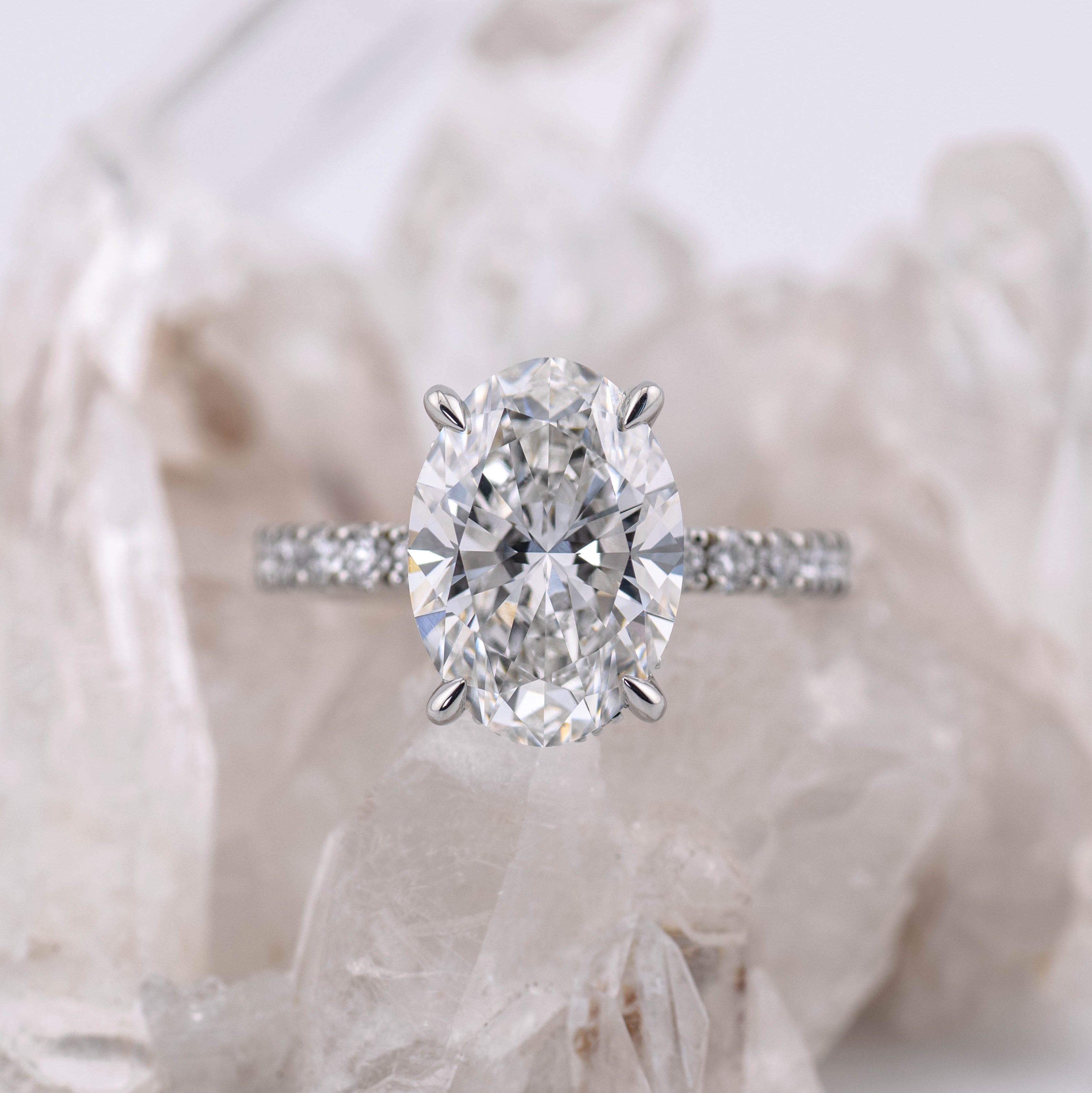 4ct Oval Solitaire with Hidden Halo & Pave Band (made to order) F VVS2